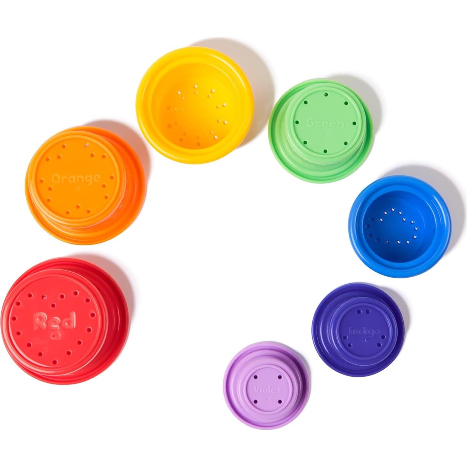 Tazas Apilables Arcoíris Ms. Rachel 7-Pack para Niños 6+ Meses