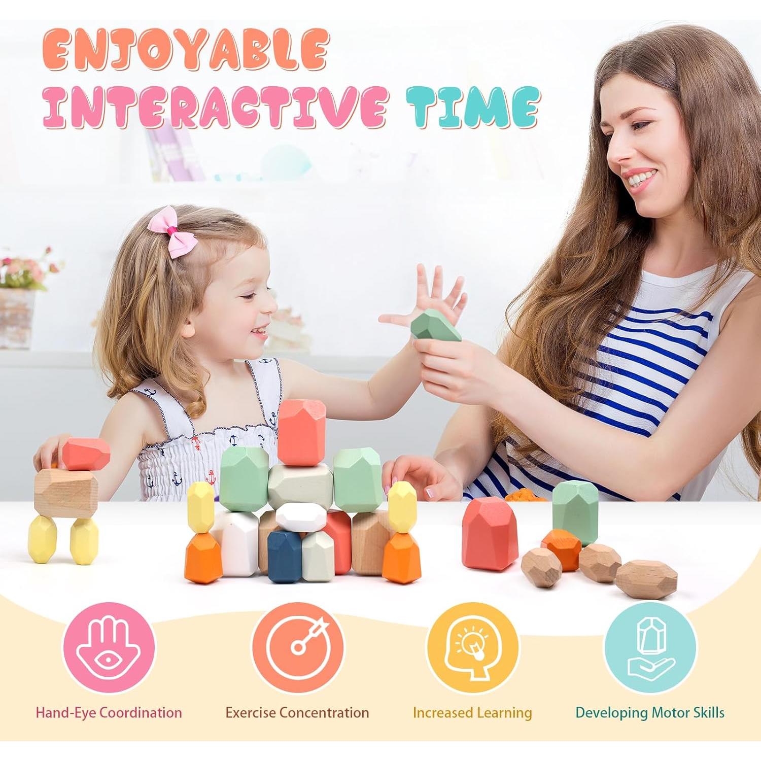 36 PCS Bloques de Construcción de Madera MTTIERY para Niños 3-5 Años