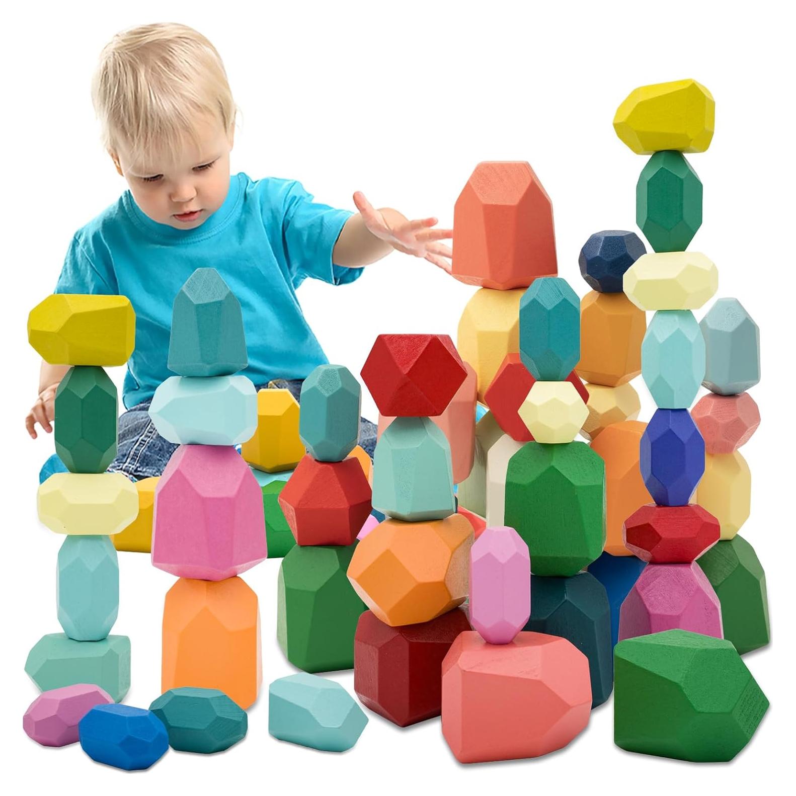 Juguetes de Rocas Apilables de Madera MEGRANATE 39 PCS