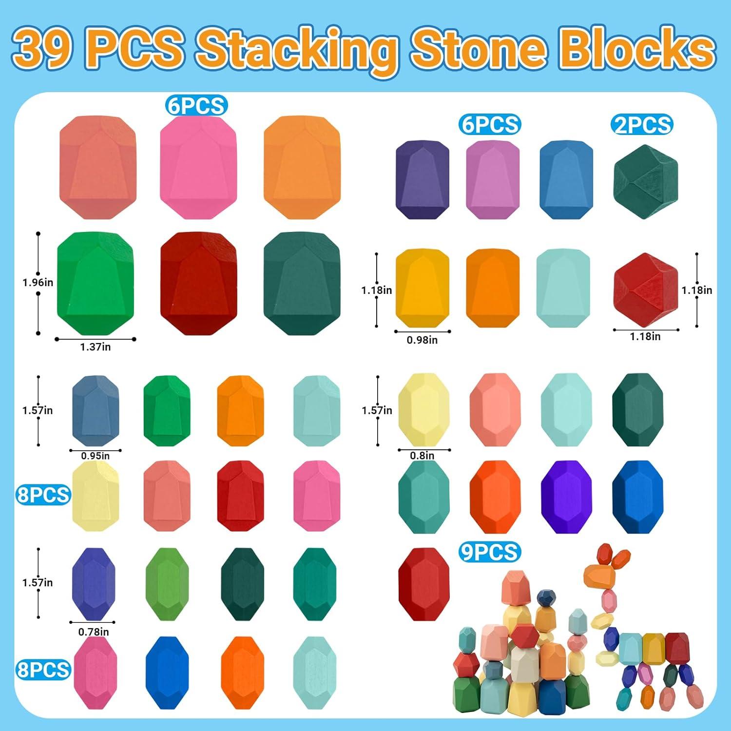 Juguetes de Rocas Apilables de Madera MEGRANATE 39 PCS