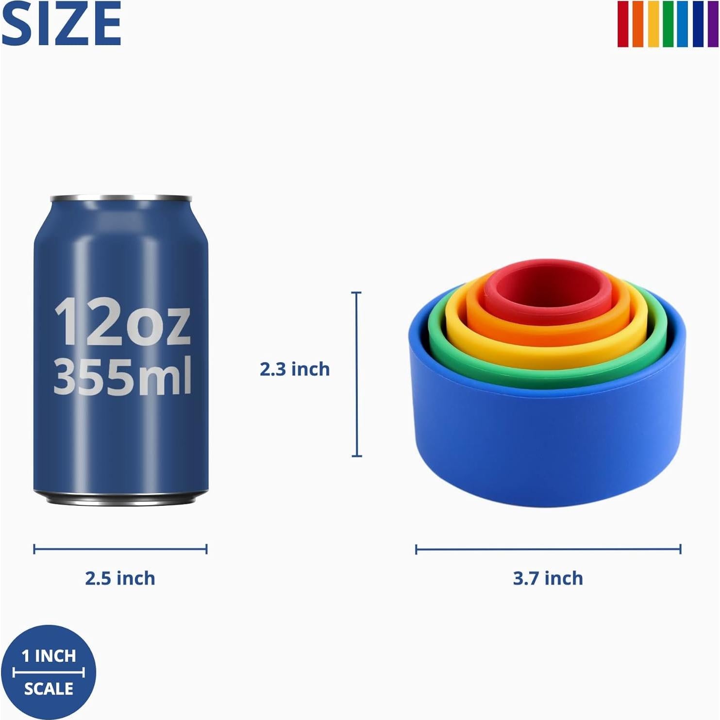 Tazas Apilables de Silicona Blue Ginkgo - 5 Piezas Colores