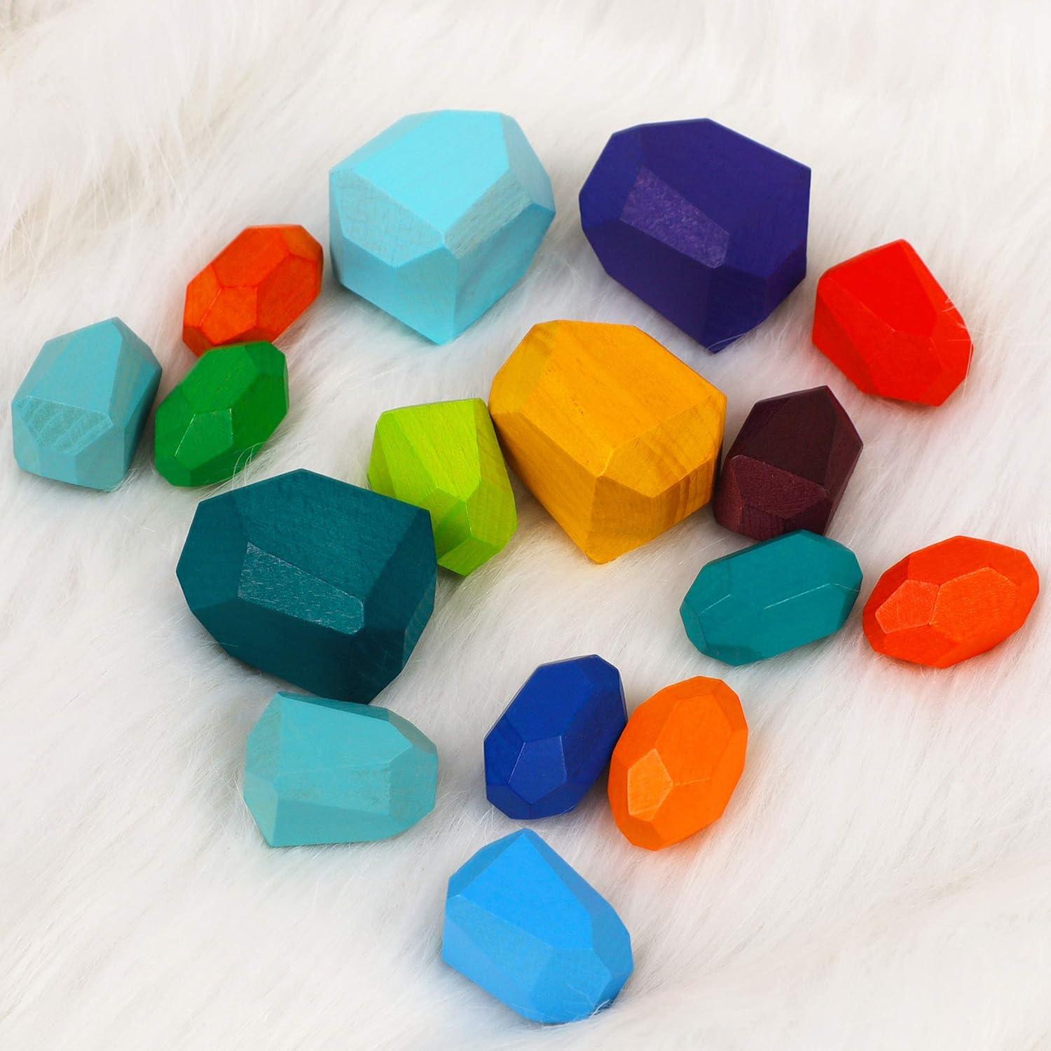 16 Piezas Bloques de Apilamiento de Madera Cllayees Juguetes Educativos