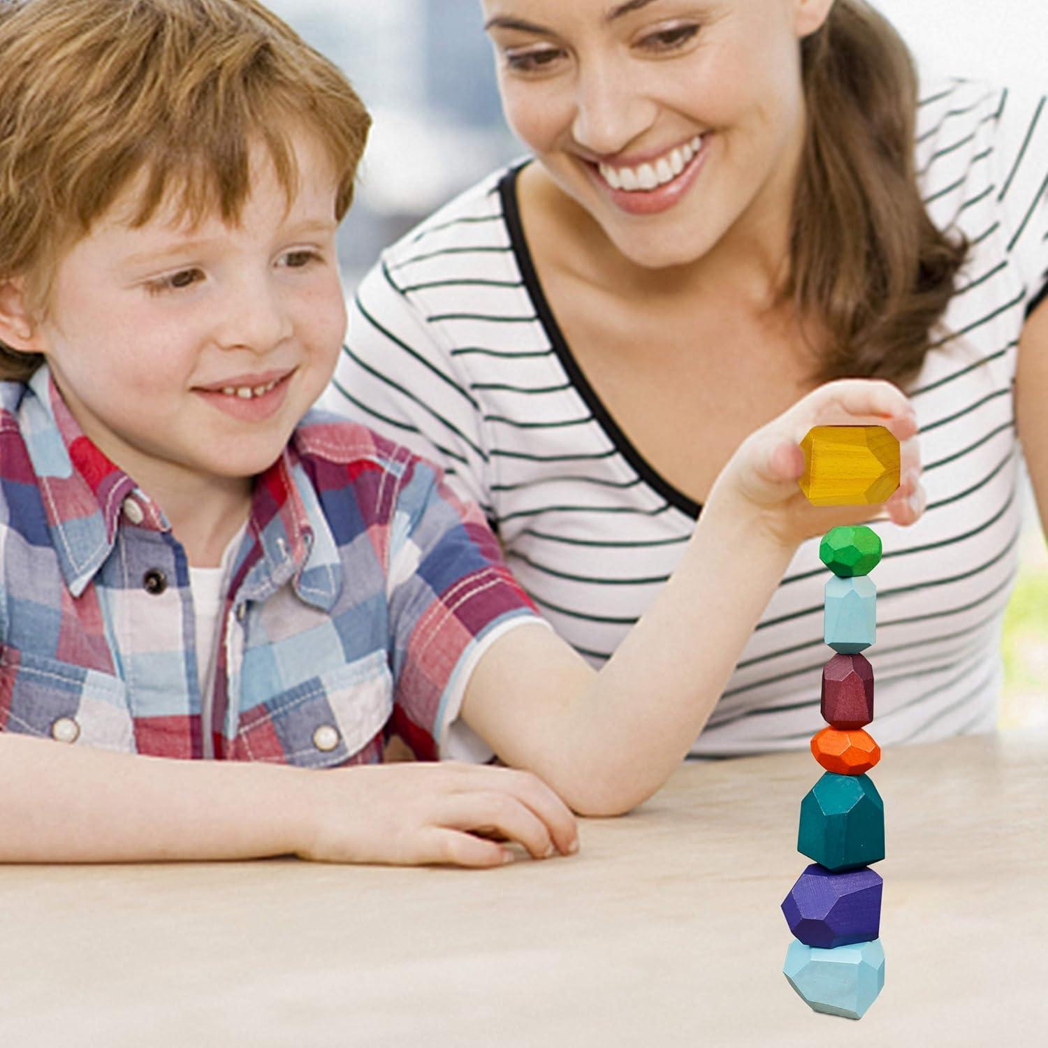 16 Piezas Bloques de Apilamiento de Madera Cllayees Juguetes Educativos