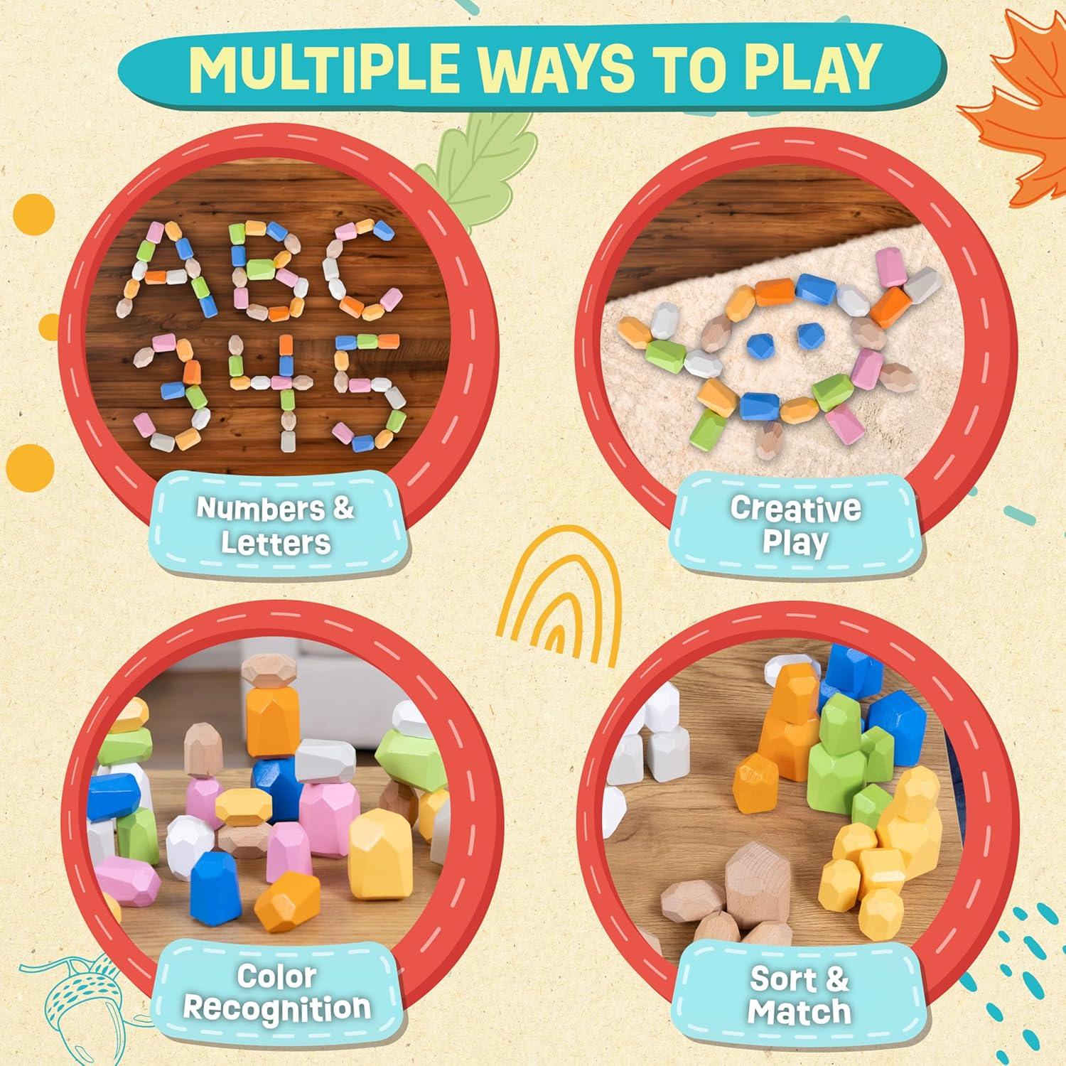 36 Piedras de Madera de Colores Brillantes Acorn Avenue