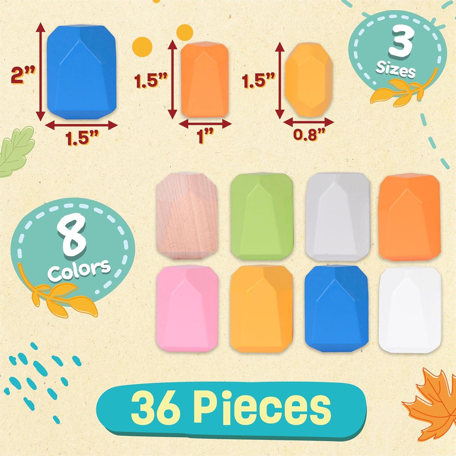 36 Piedras de Madera de Colores Brillantes Acorn Avenue