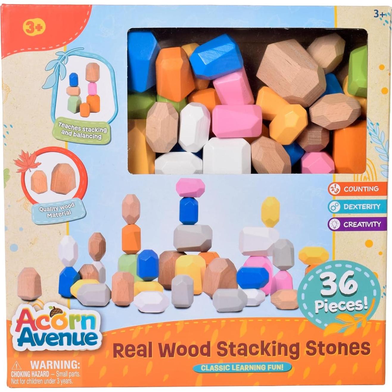36 Piedras de Madera de Colores Brillantes Acorn Avenue