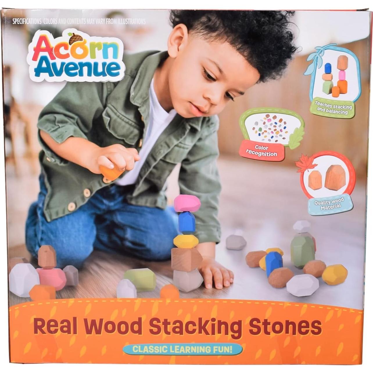 36 Piedras de Madera de Colores Brillantes Acorn Avenue