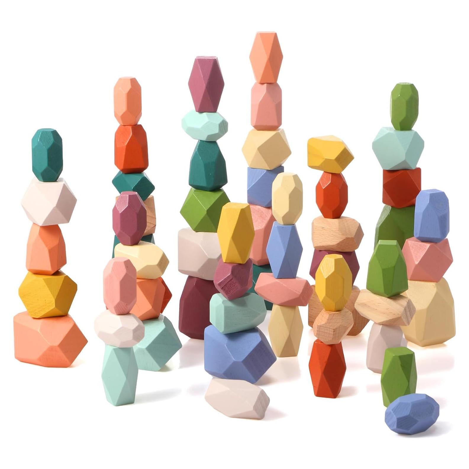 Juguetes Montessori Jenaai 60 Piezas Piedras de Madera Coloridas
