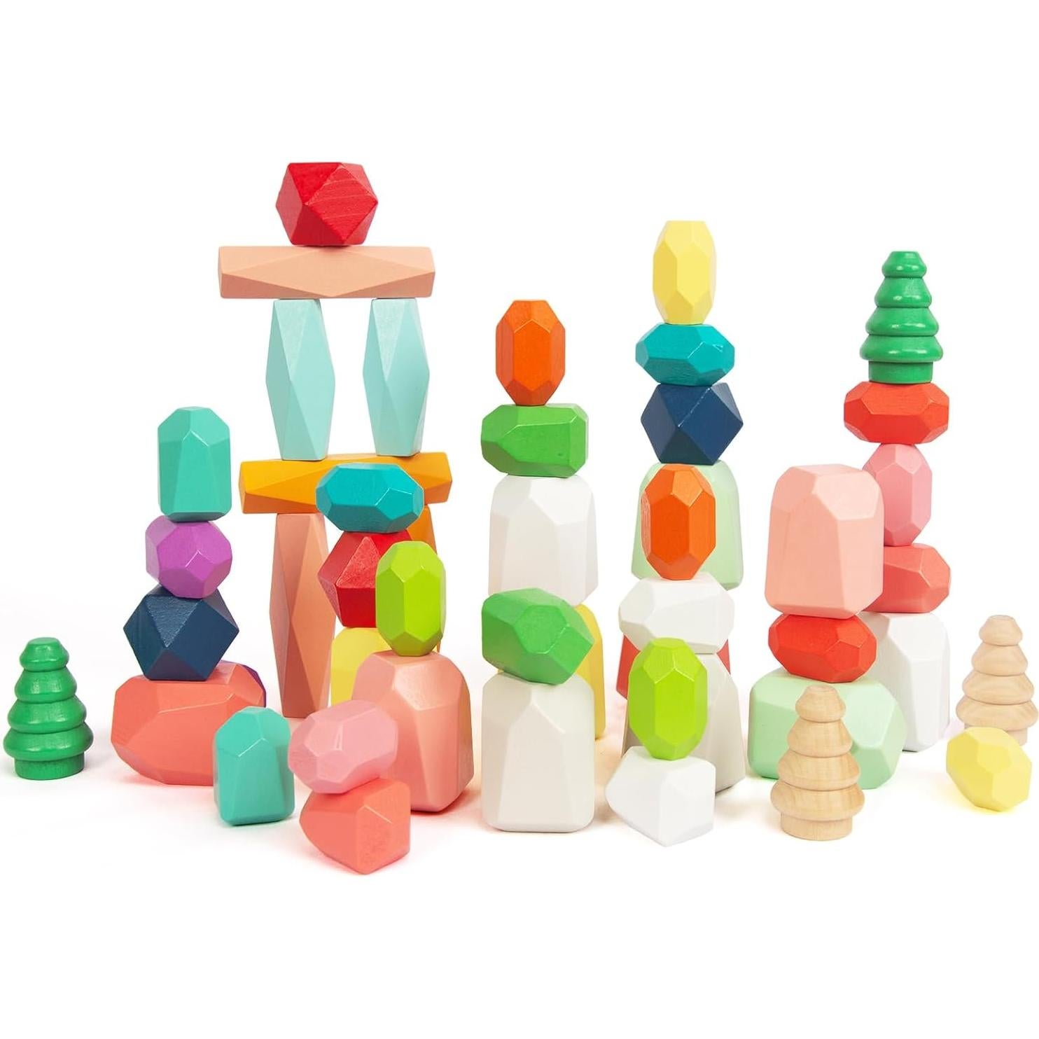 Juguete Montessori de Madera 48 PCS Rocas Apilables Colores