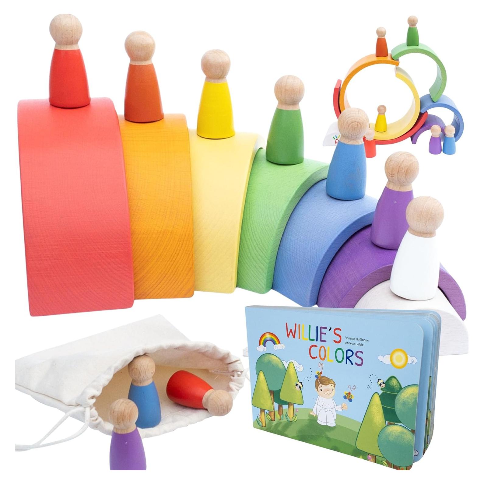Set de Juguete Montessori Extasticks - Arco Iris de Madera 16 Piezas