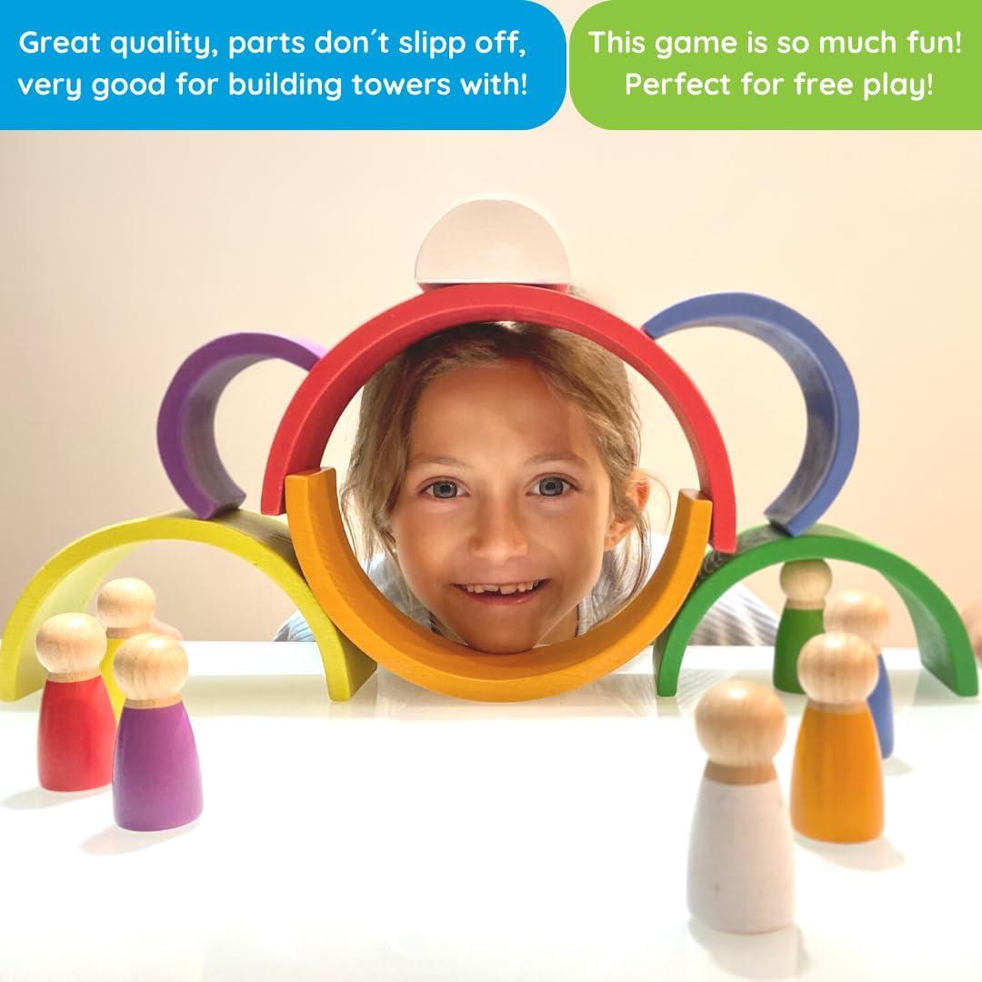 Set de Juguete Montessori Extasticks - Arco Iris de Madera 16 Piezas