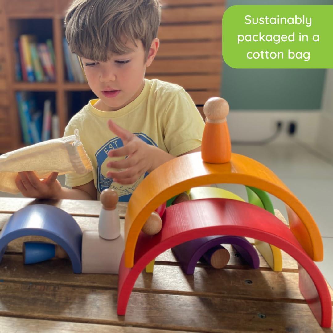 Set de Juguete Montessori Extasticks - Arco Iris de Madera 16 Piezas