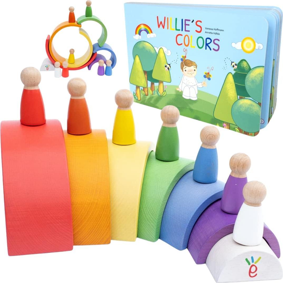Set de Juguete Montessori Extasticks - Arco Iris de Madera 16 Piezas