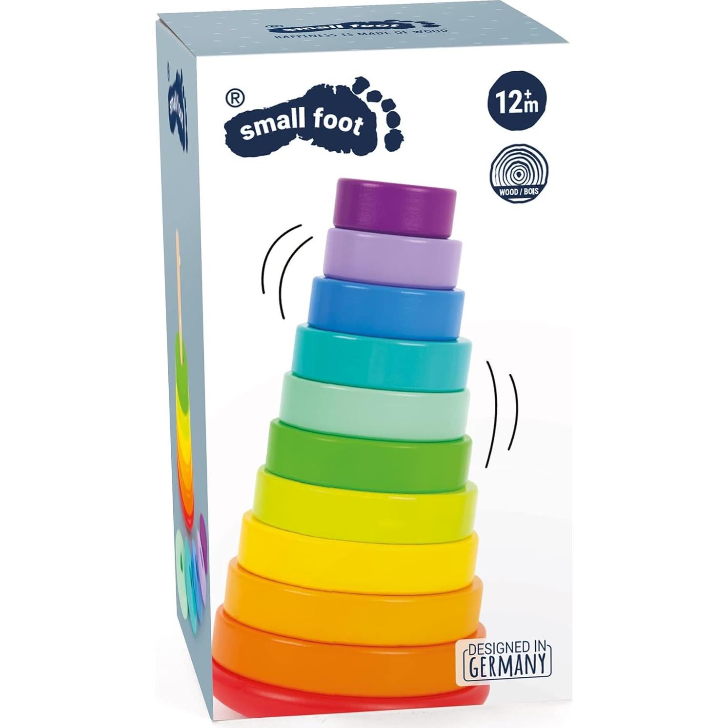 Torre de Apilamiento Arcoíris Grande de Madera Small Foot - Juguete Educativo para Niños 18+ meses