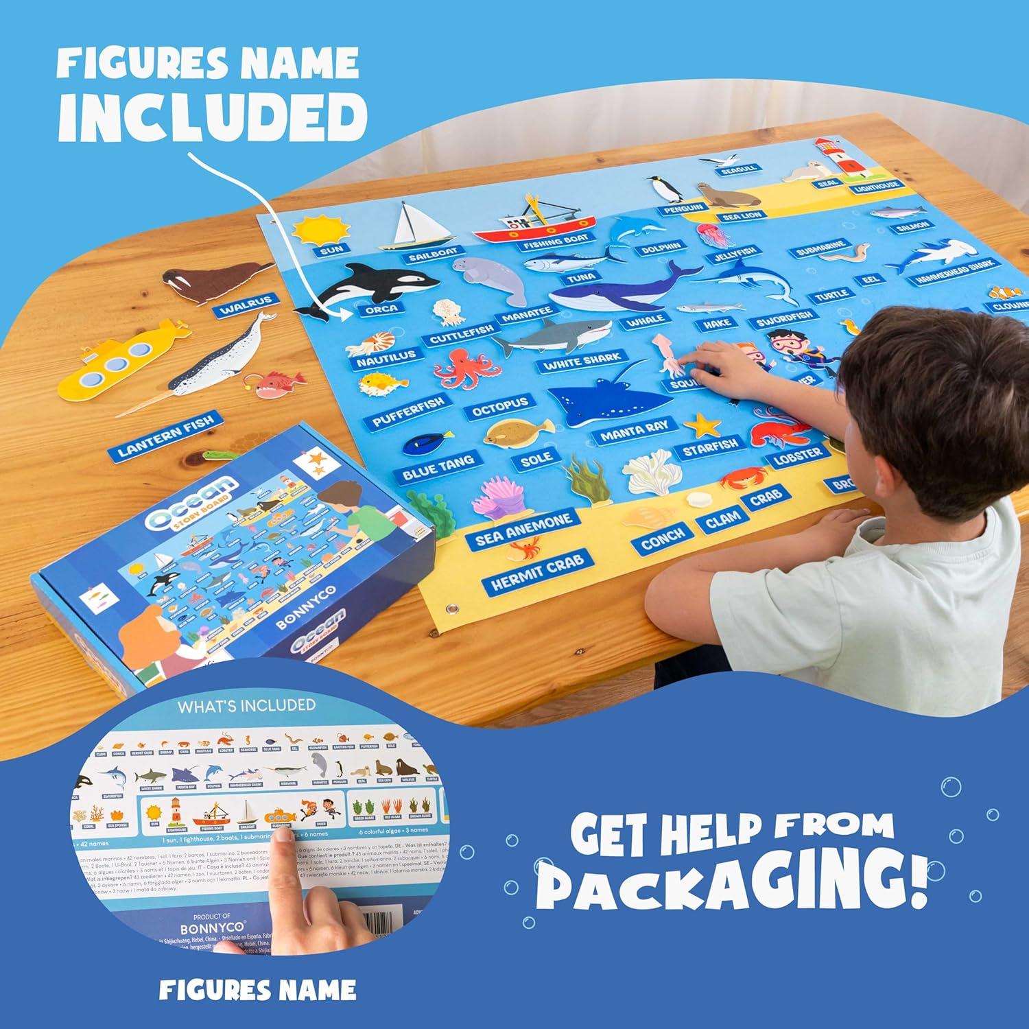 Tablero de Fieltro Bonnyco con 107 Figuras Marinas 115x82cm