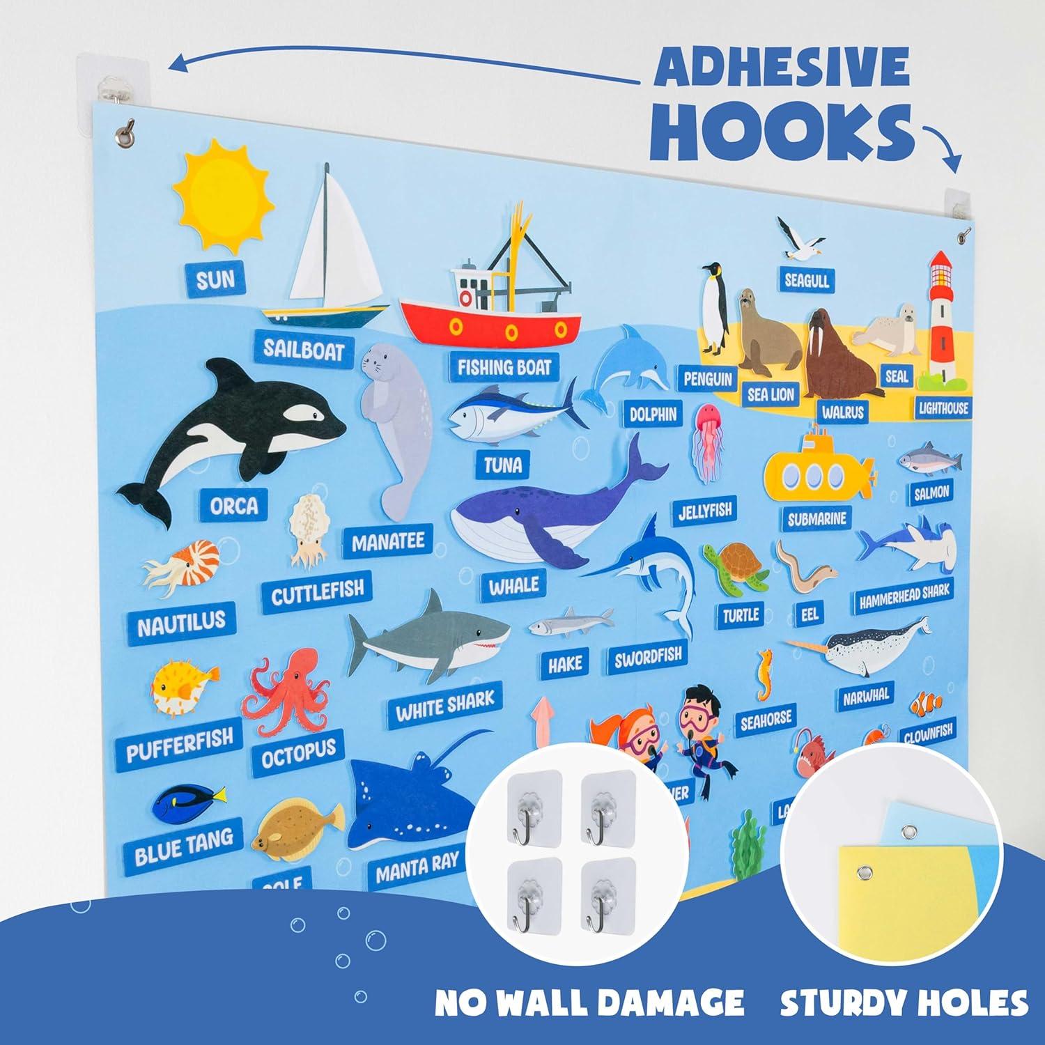 Tablero de Fieltro Bonnyco con 107 Figuras Marinas 115x82cm