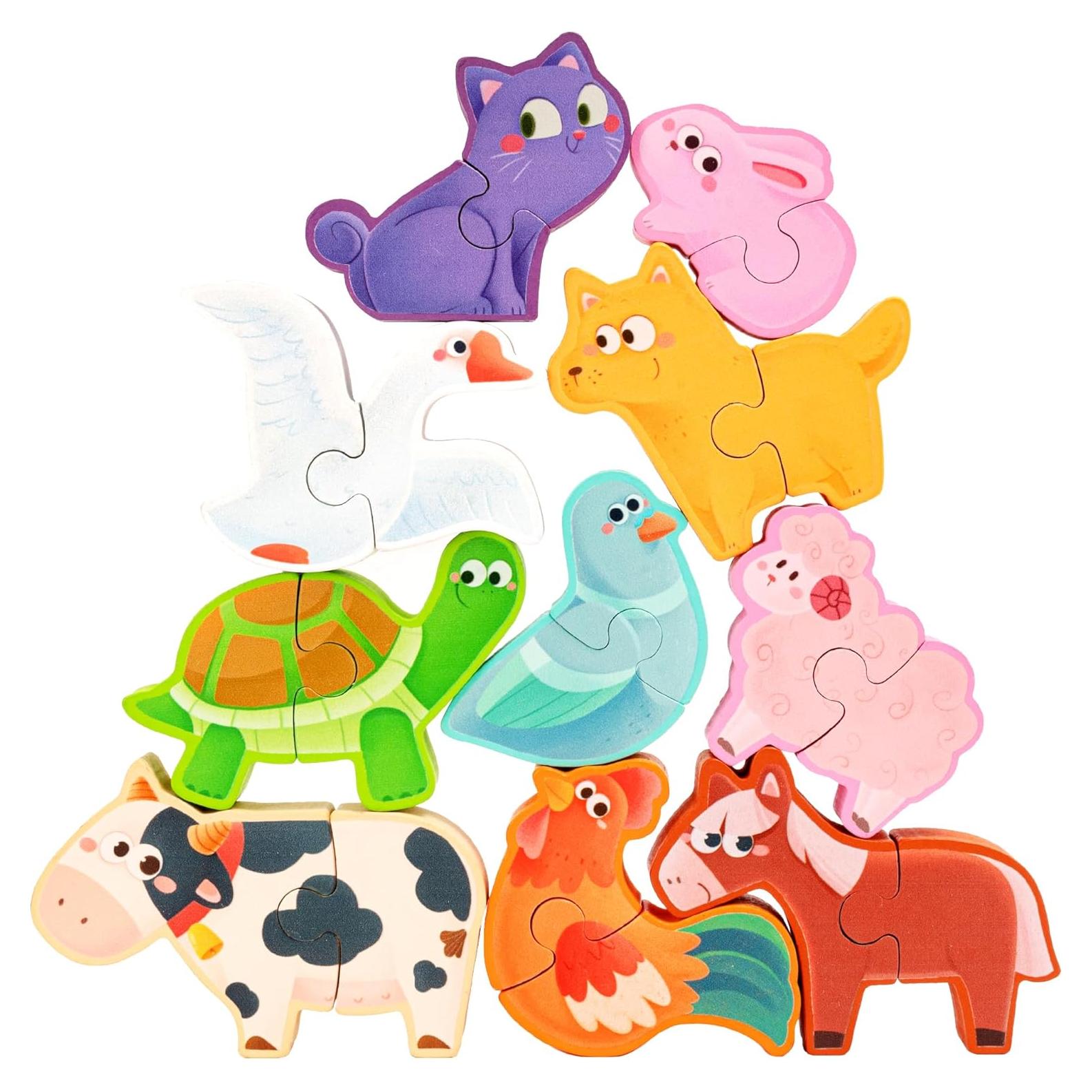 Juguete de Bloques Apilables de Madera YUNHE - Animales de Granja