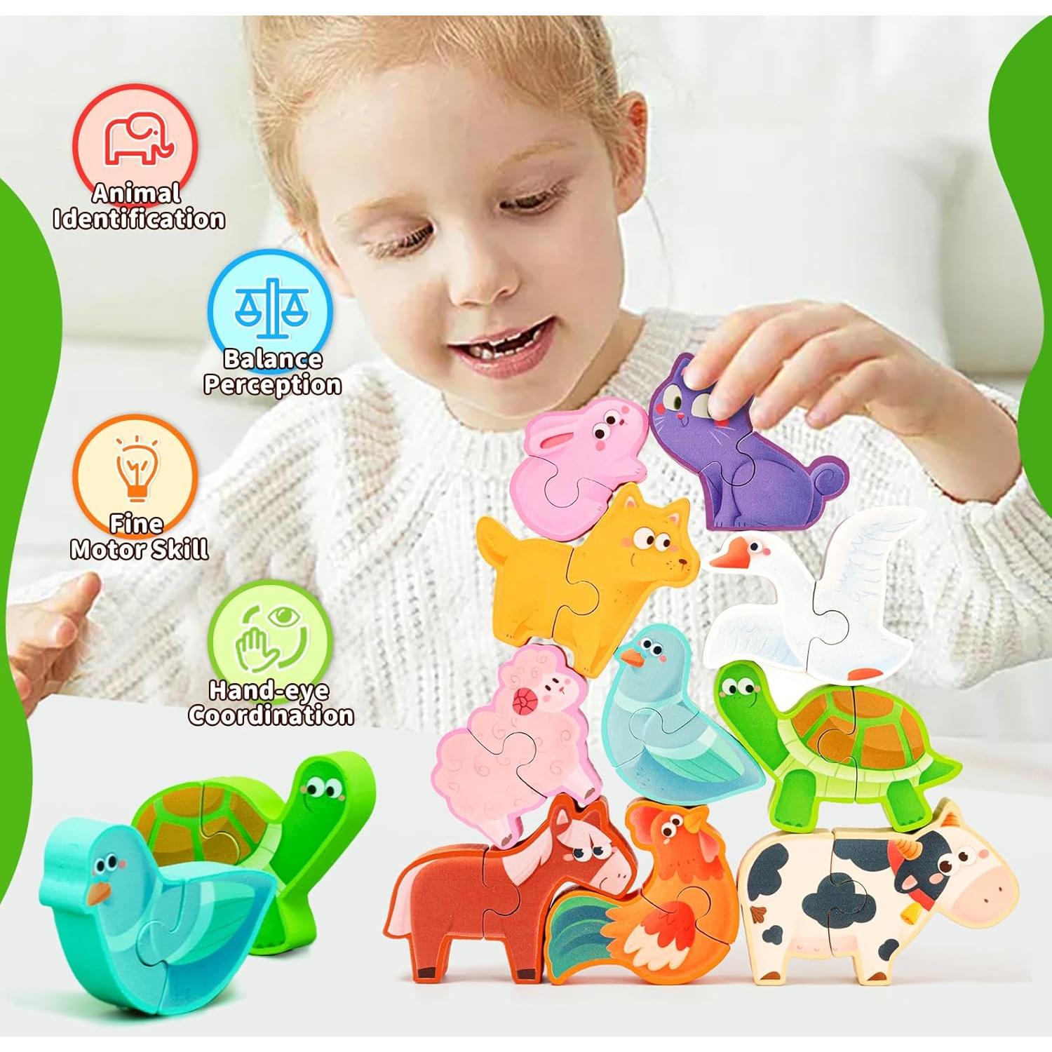 Juguete de Bloques Apilables de Madera YUNHE - Animales de Granja