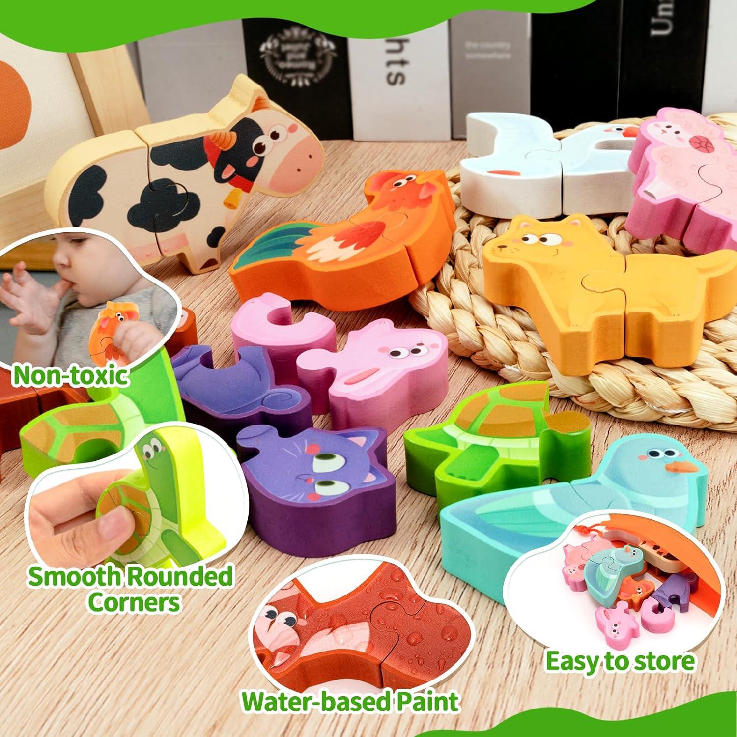 Juguete de Bloques Apilables de Madera YUNHE - Animales de Granja