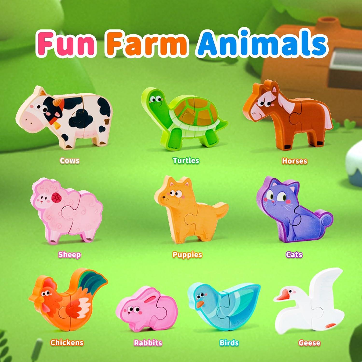 Juguete de Bloques Apilables de Madera YUNHE - Animales de Granja