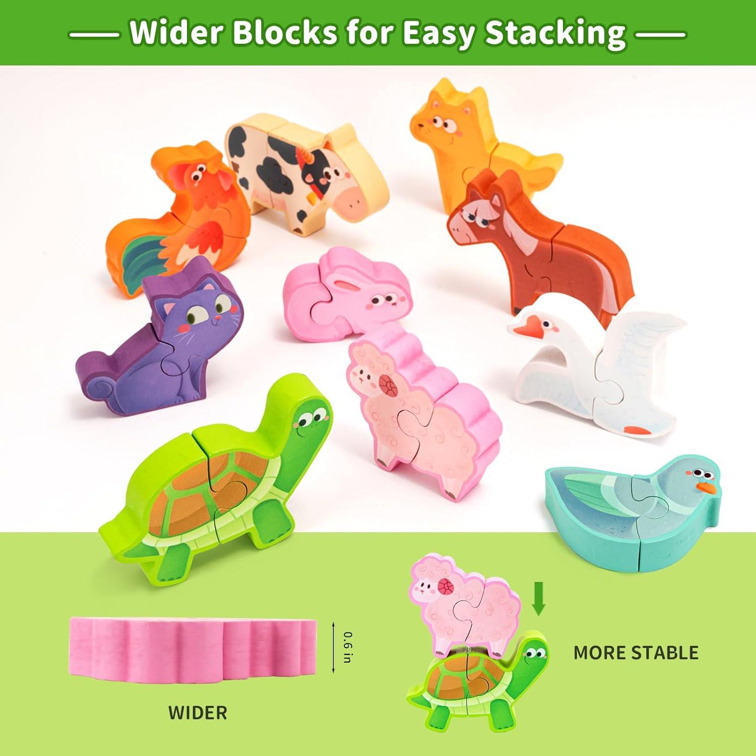 Juguete de Bloques Apilables de Madera YUNHE - Animales de Granja