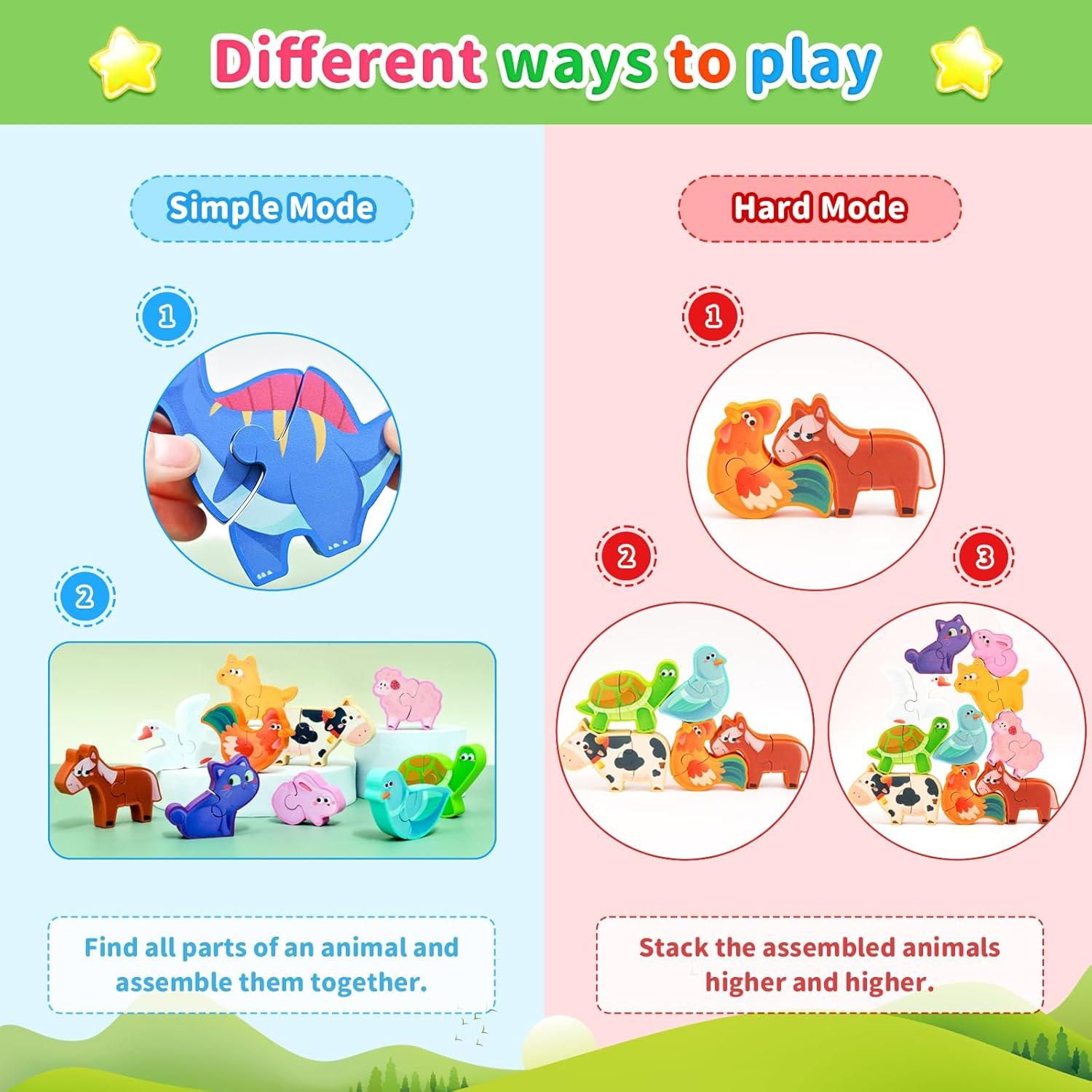 Juguete de Bloques Apilables de Madera YUNHE - Animales de Granja