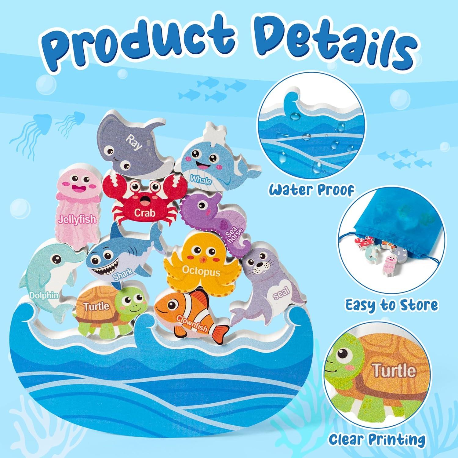 Juguete de Apilamiento de Madera FoszaSzept - Animales Marinos