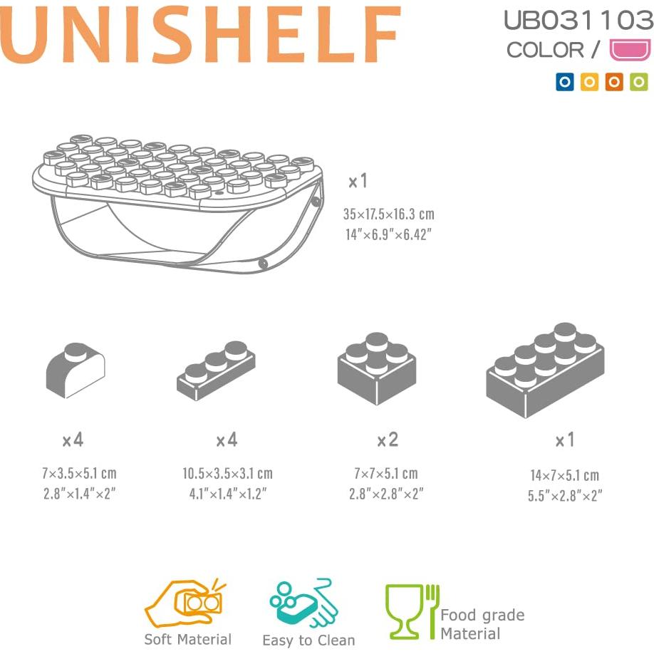 Estante de Juego UNiPLAY con 11 Bloques Suaves Rosa