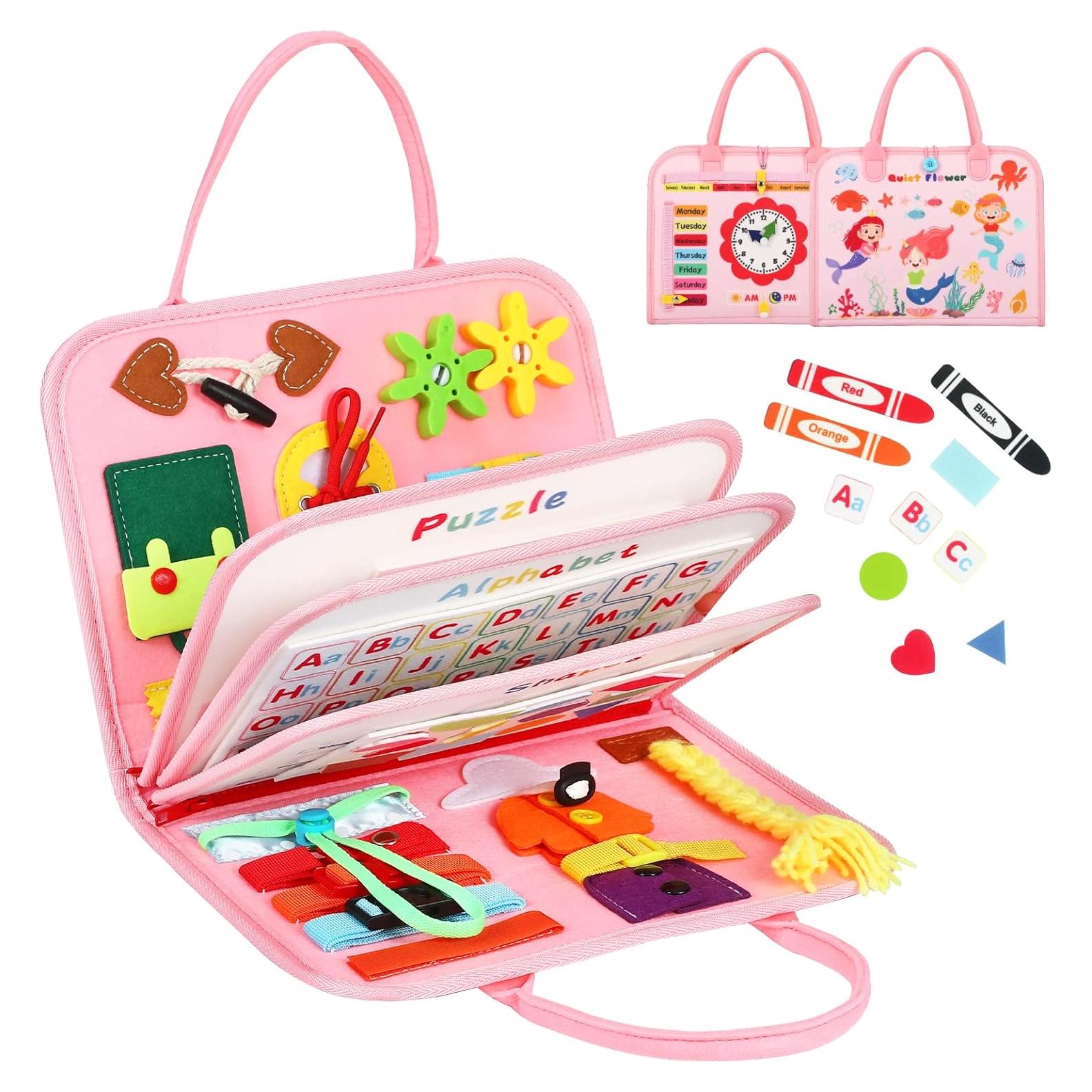 Tablero Ocupado Montessori Quiet Flower 8 en 1 para Niños Rosa