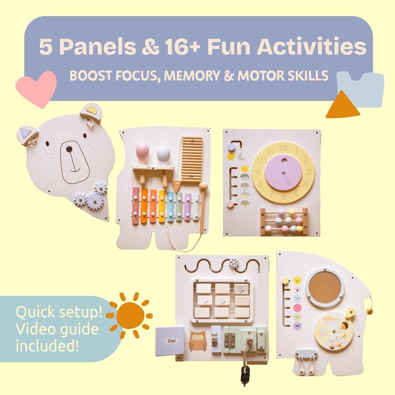 Panel Sensorial Montessori Floddle 70x41 cm para Niños 1-3 años