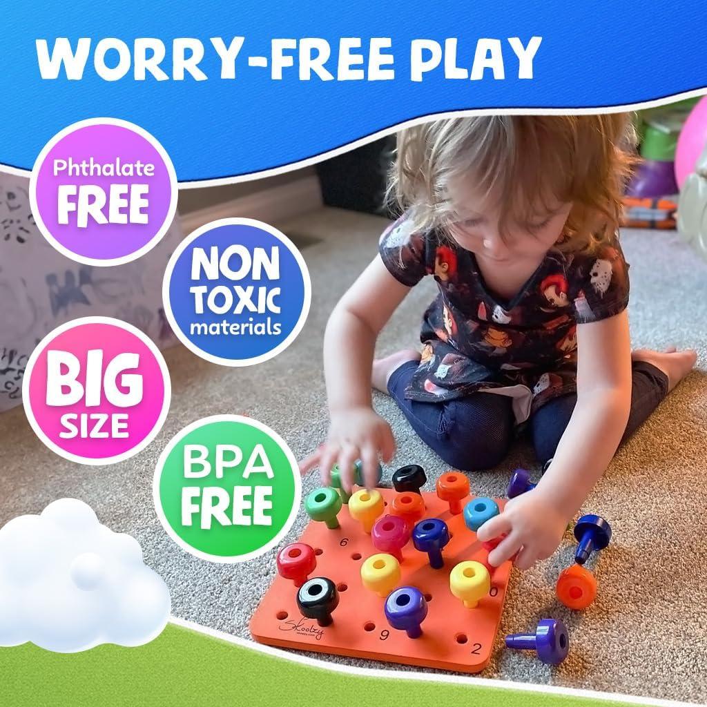 Conjunto de Juguetes Montessori Skoolzy - Tablero de Clavos 33 Piezas