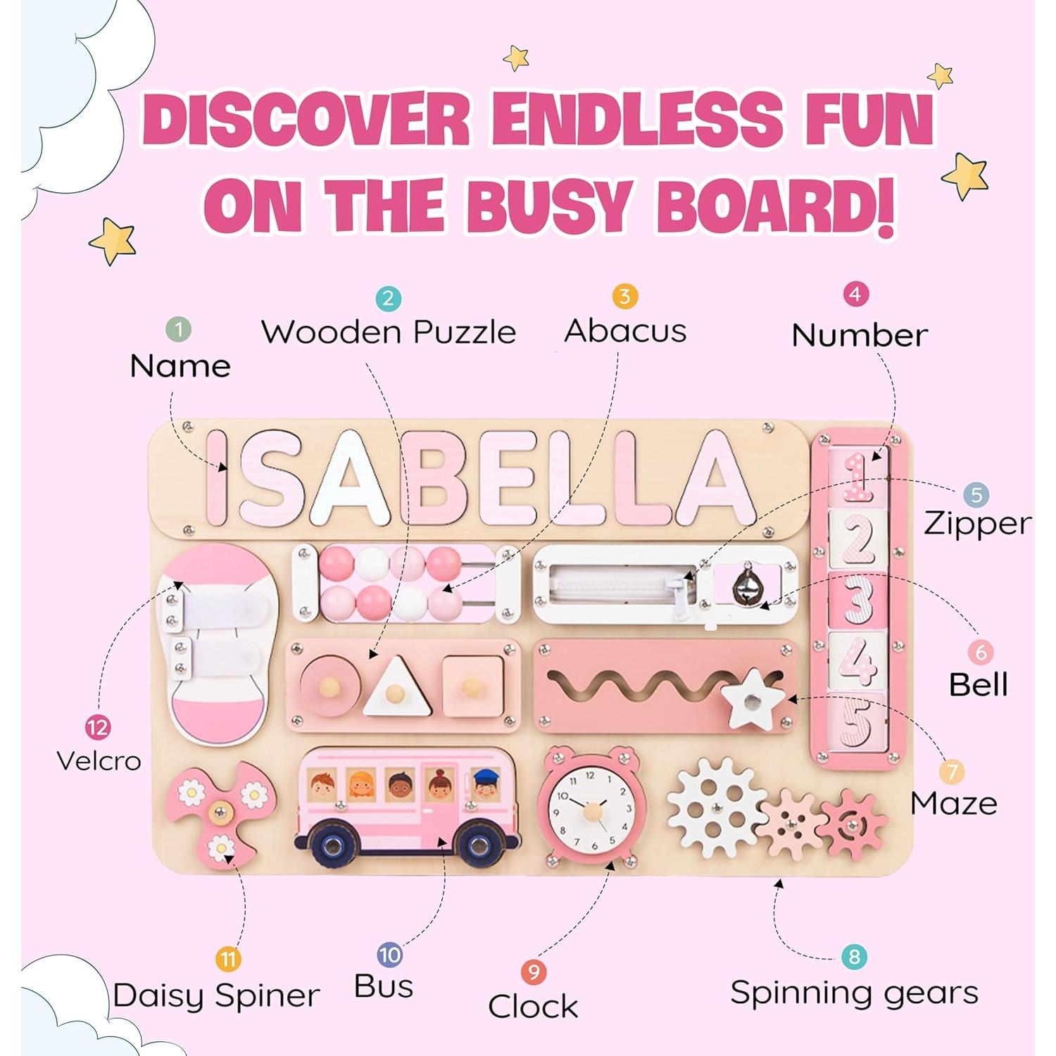 Tablero Ocupado Grande Montessori Personalizado Niña 1-3 Años