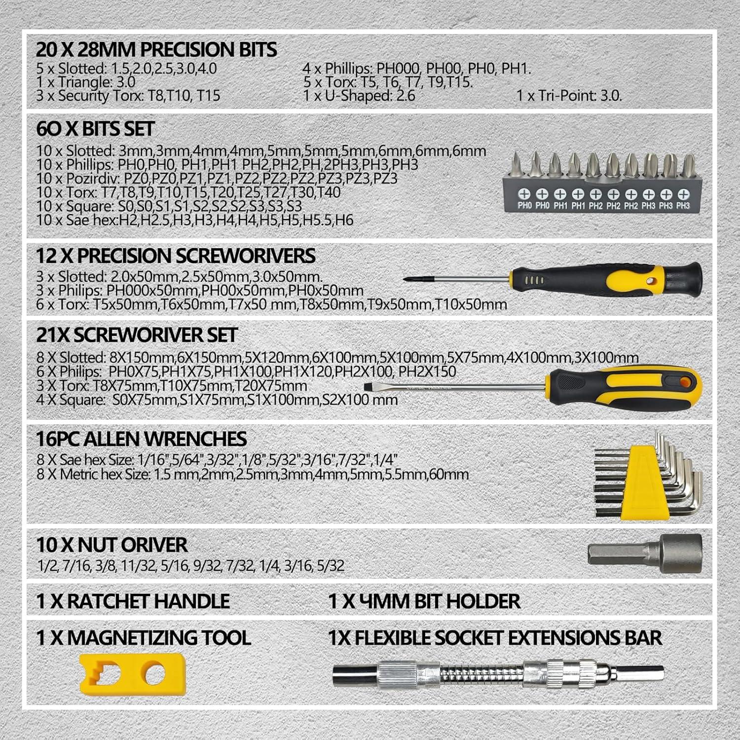 Juego de Destornilladores Magnéticos 145 Piezas SEIKO DY