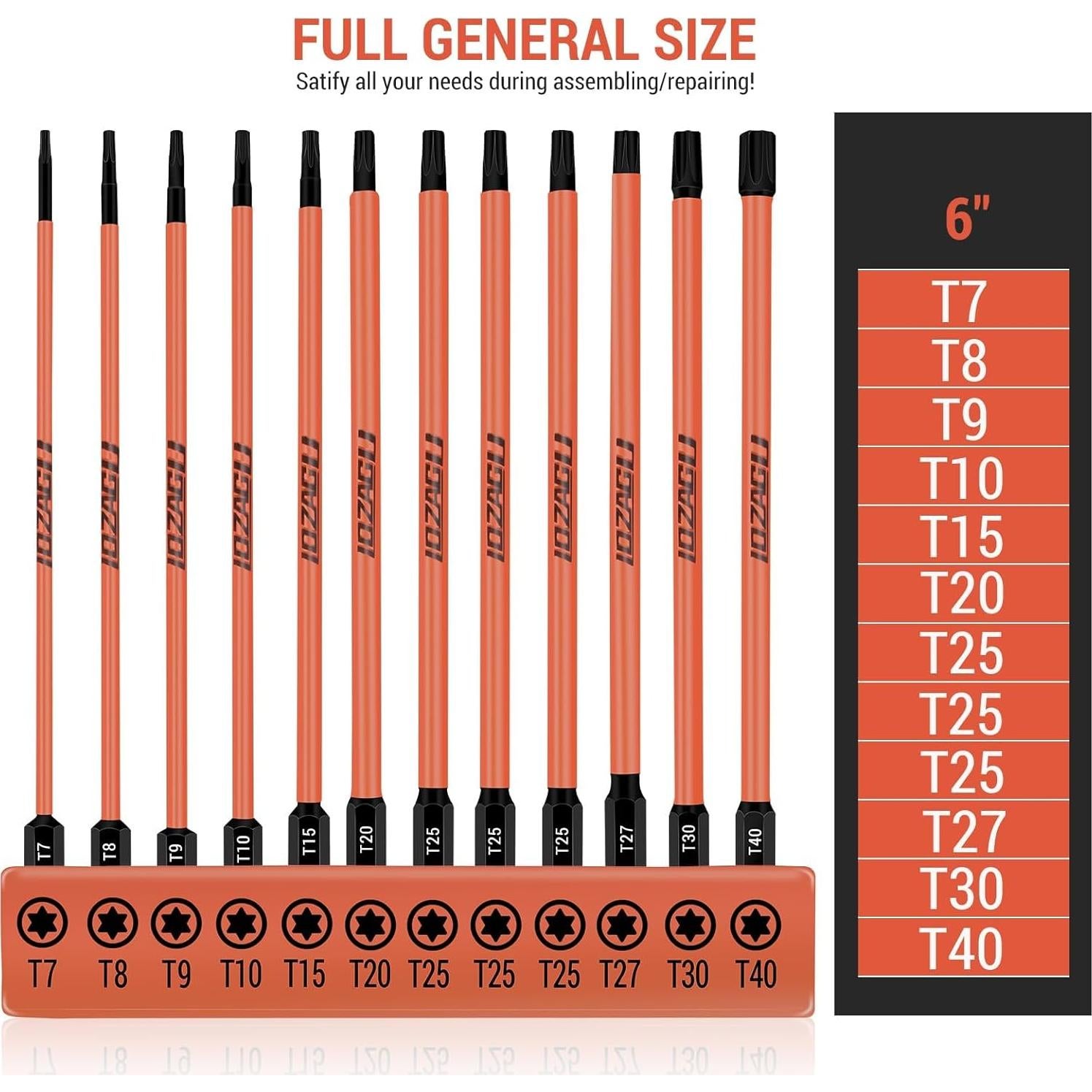 Juego de 12 Puntas Torx Largas LOZAGU 152mm Magnéticas