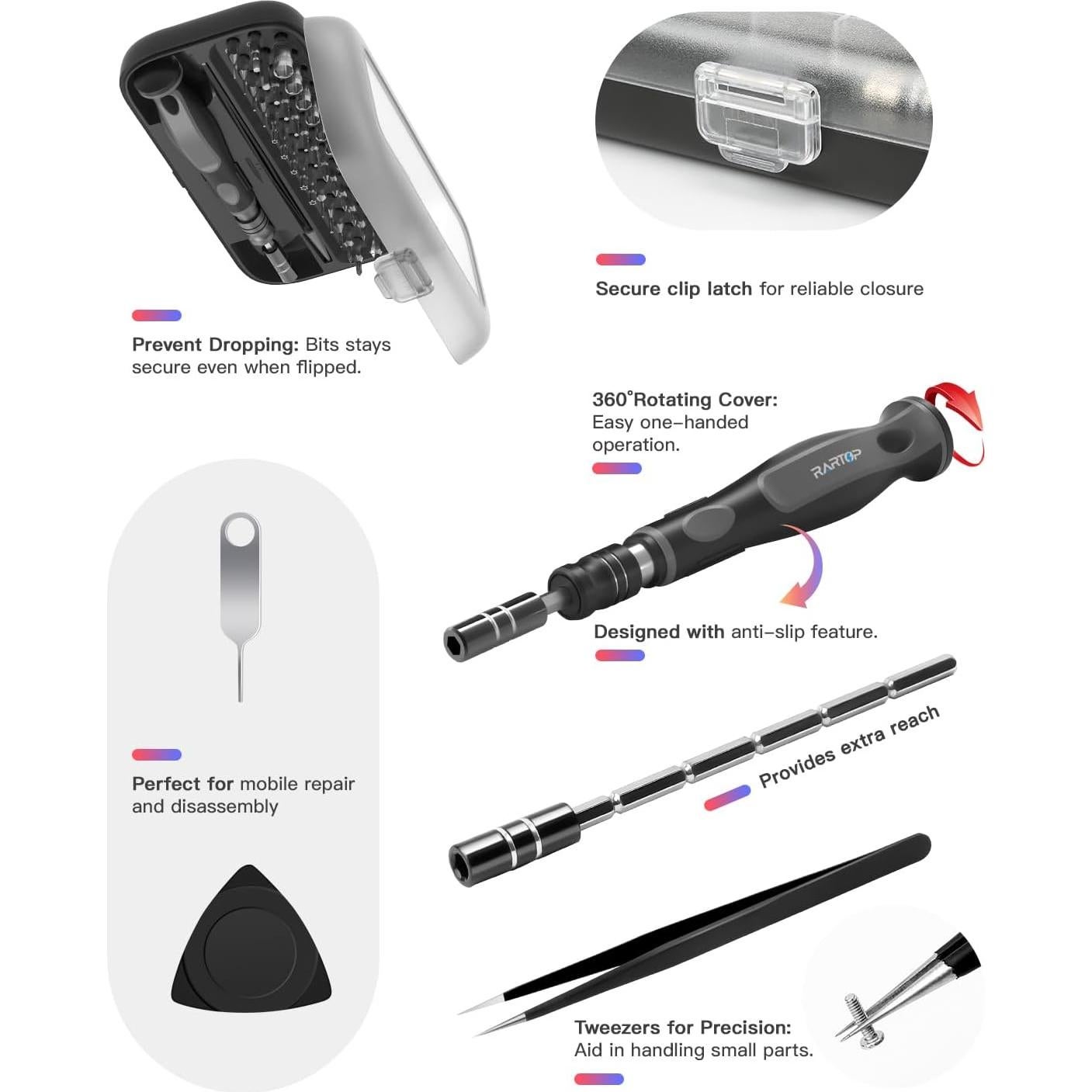 Juego de Destornilladores de Precisión RARTOP 48 en 1 con Estuche