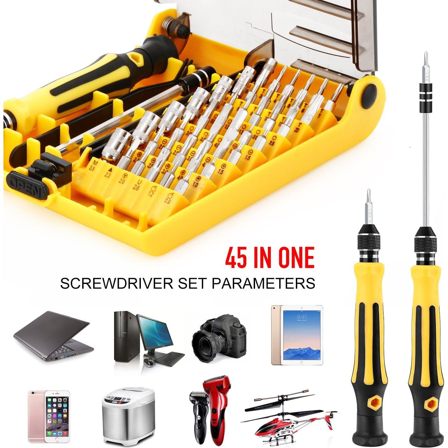 Juego de Destornilladores Mini 45 en 1 VCOO con Pinzas y Extensión