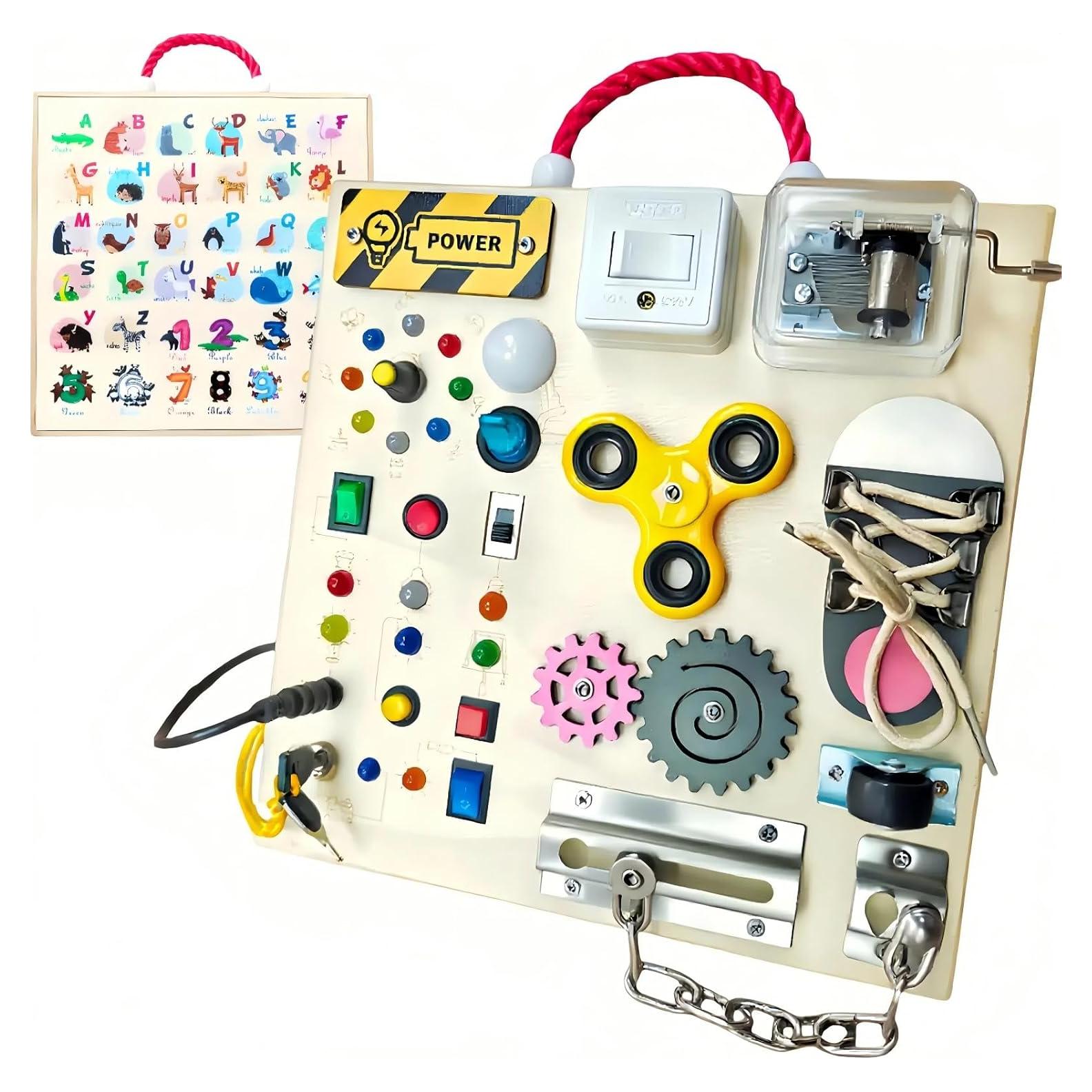 Tablero Ocupado Montessori con Luces LED - Juguete Sensorial Ecológico