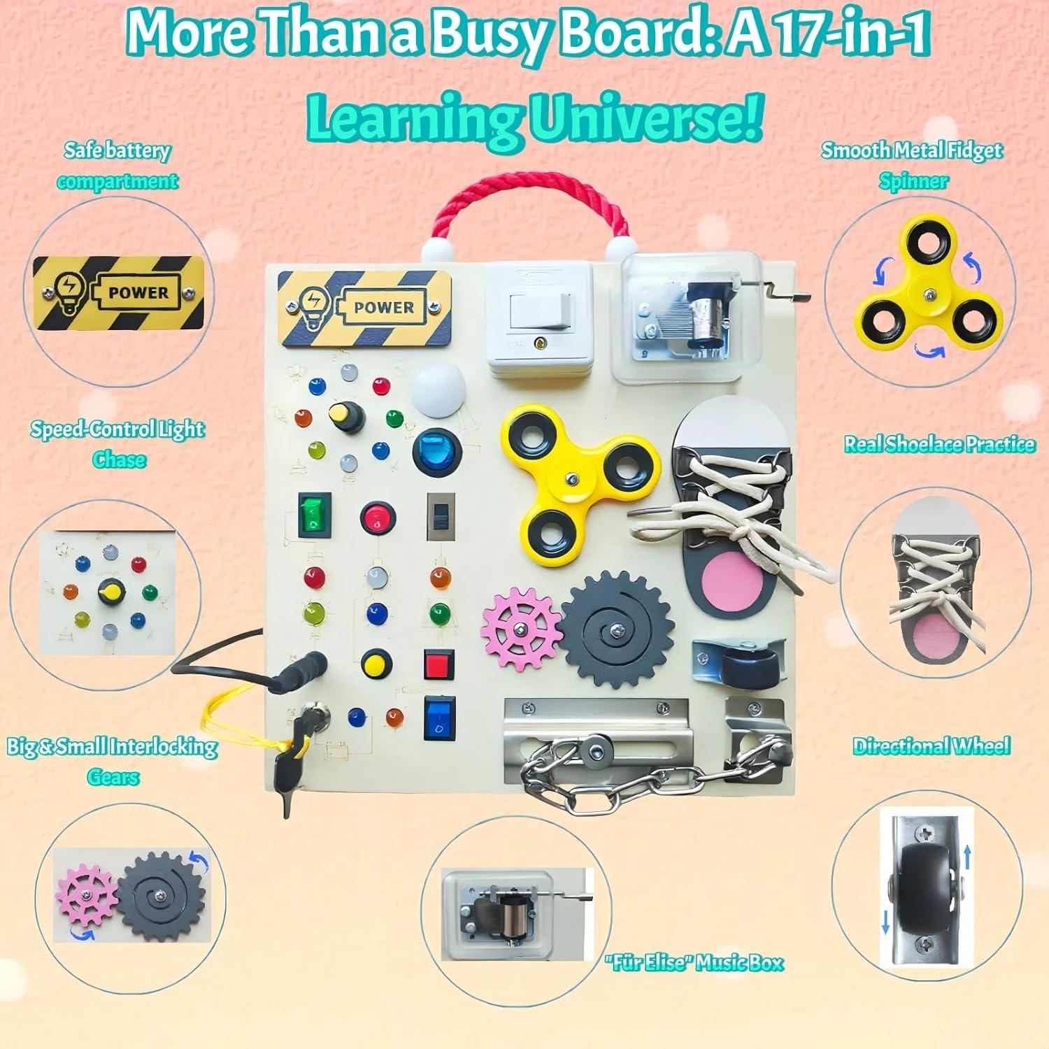 Tablero Ocupado Montessori con Luces LED - Juguete Sensorial Ecológico