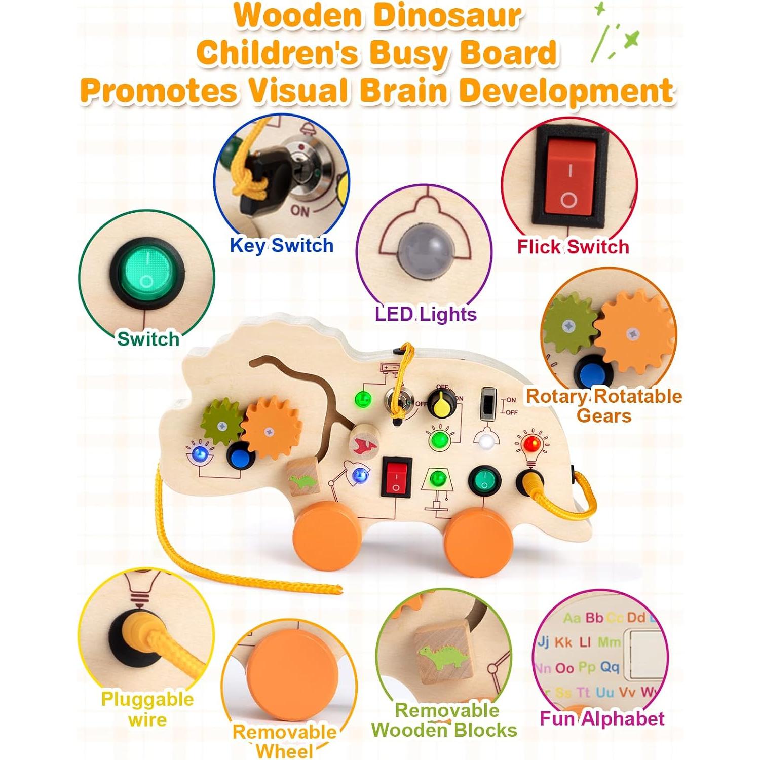 Tablero Ocupado Dinosaurio Gleamkid con Luz LED y Juguetes