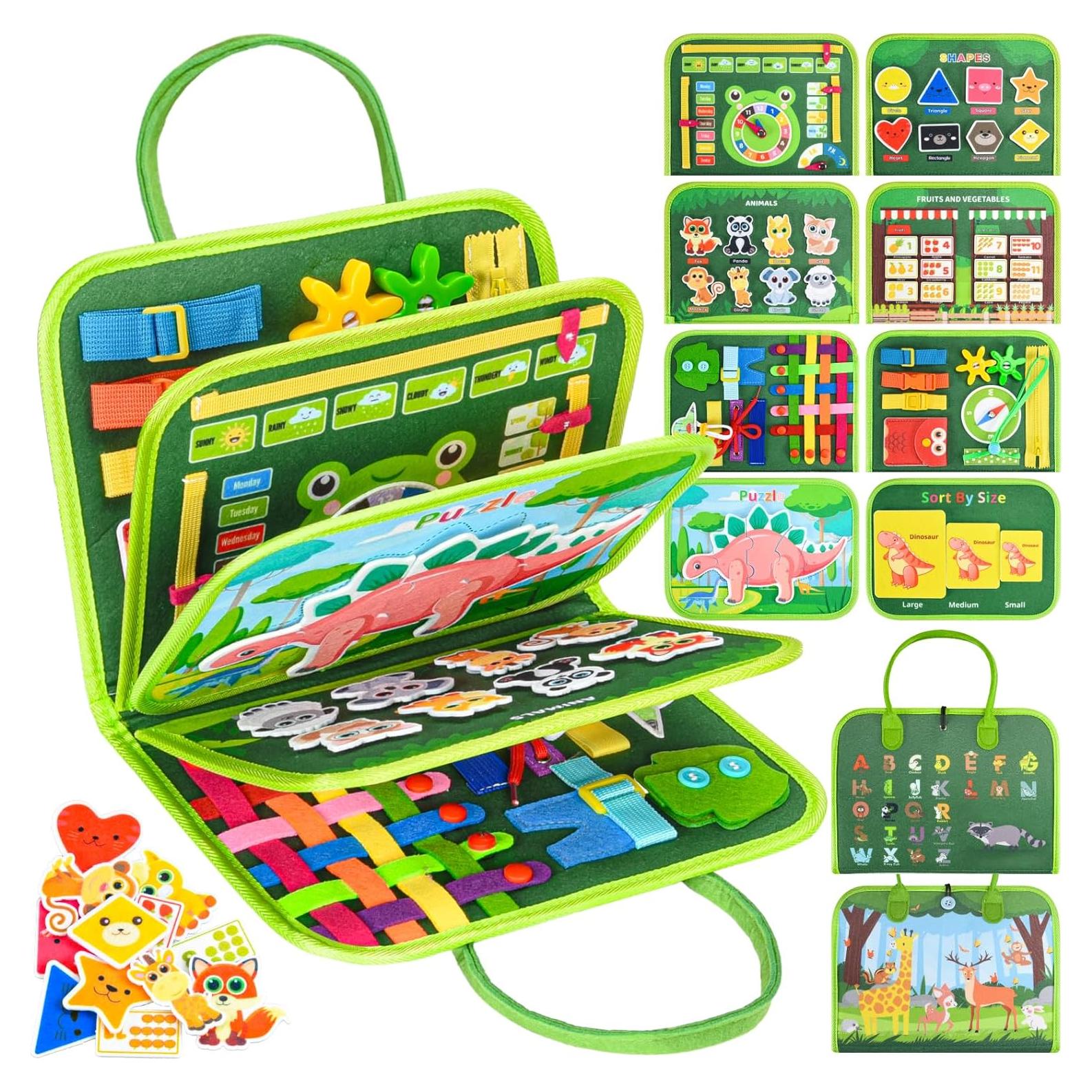 Busy Board Montessori Asten Verde 25-en-1 para Niños 4-5 Años