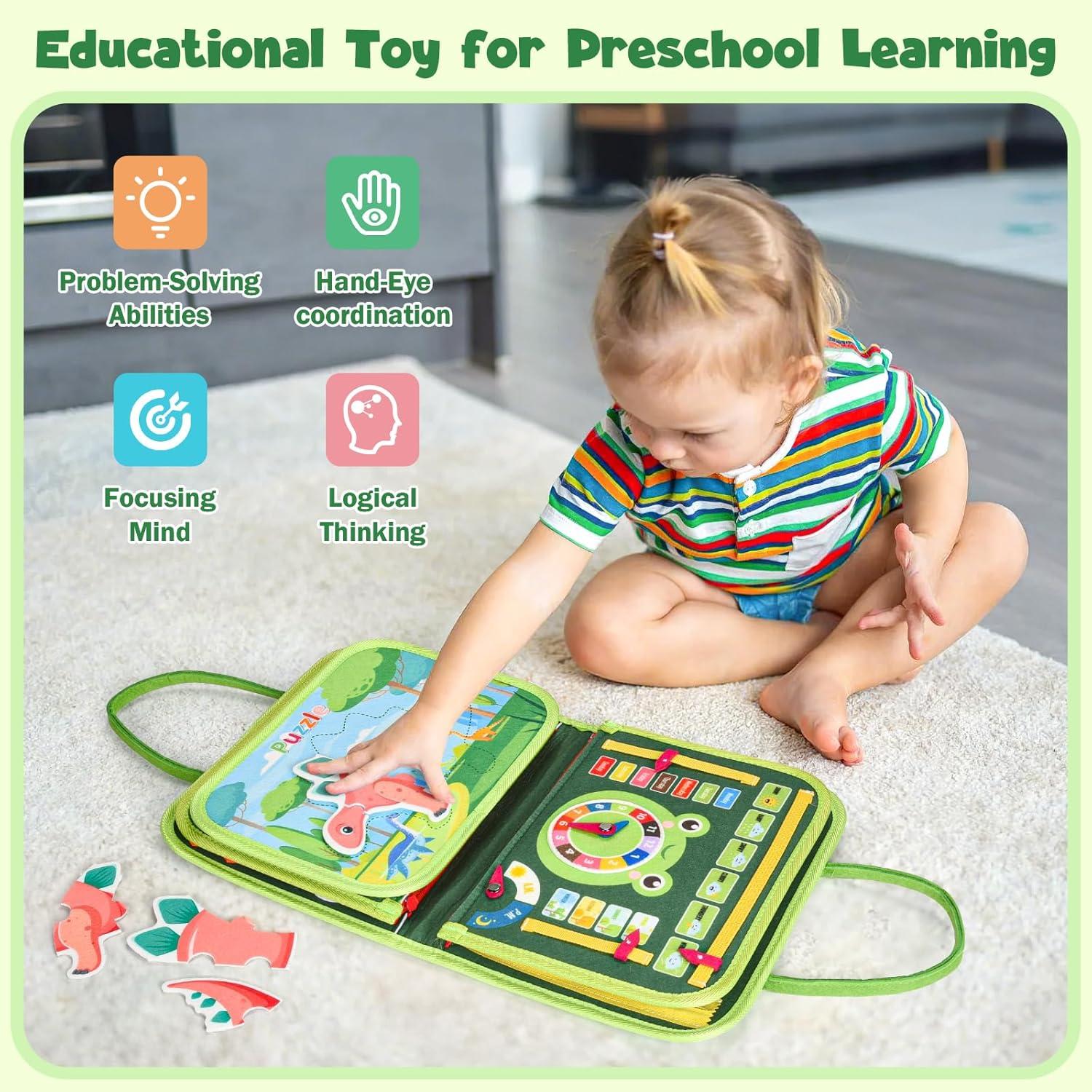 Busy Board Montessori Asten Verde 25-en-1 para Niños 4-5 Años