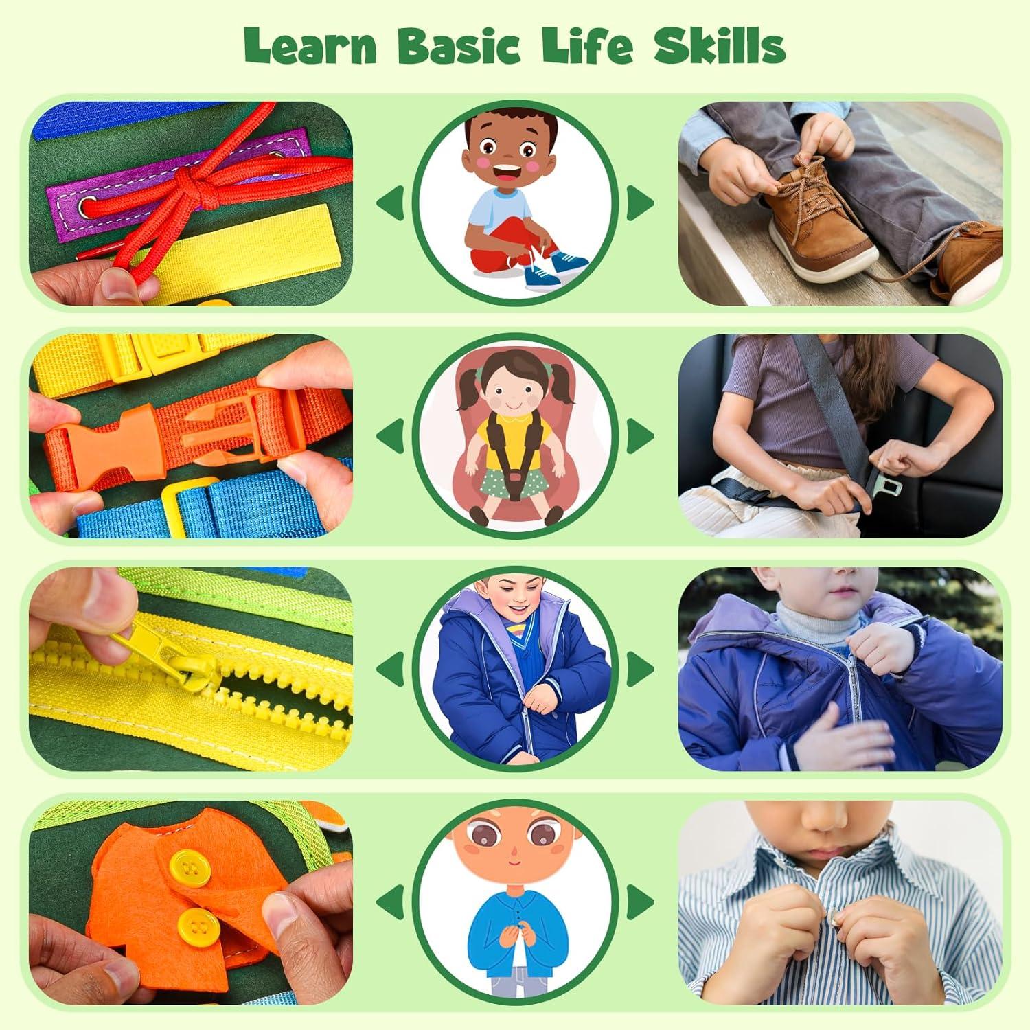 Busy Board Montessori Asten Verde 25-en-1 para Niños 4-5 Años