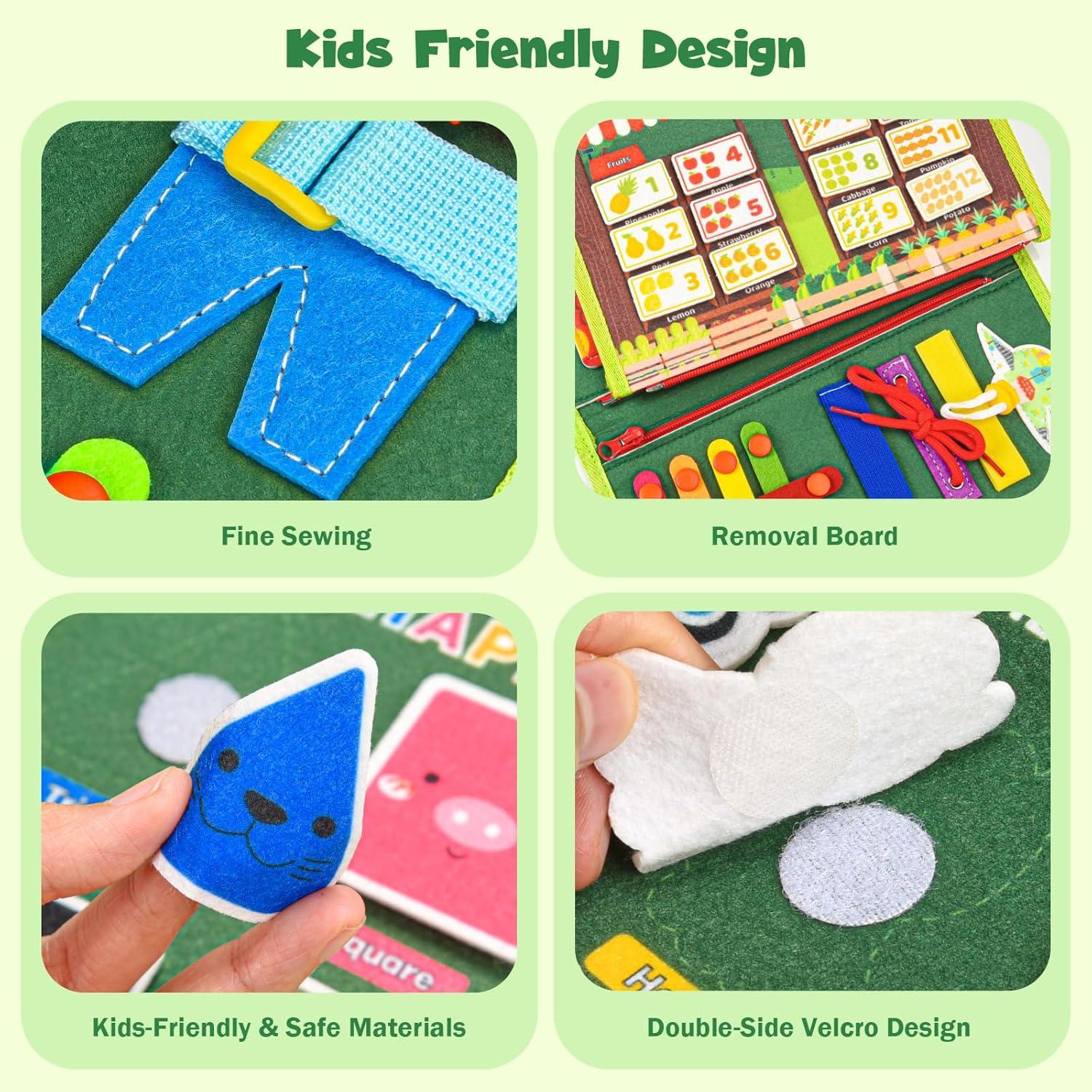 Busy Board Montessori Asten Verde 25-en-1 para Niños 4-5 Años