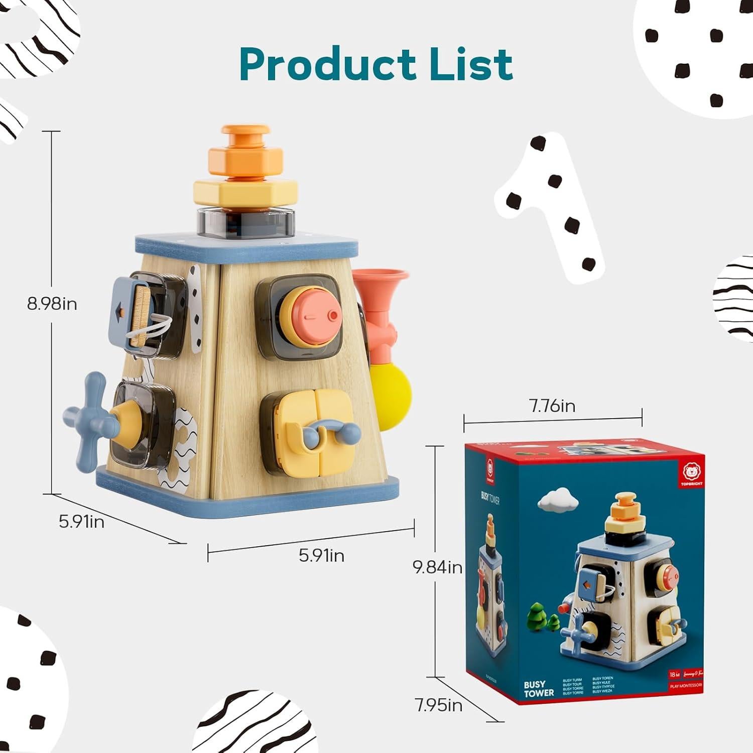 Cubo de Actividades de Madera TOP BRIGHT 8 en 1 para Niños 2 Años