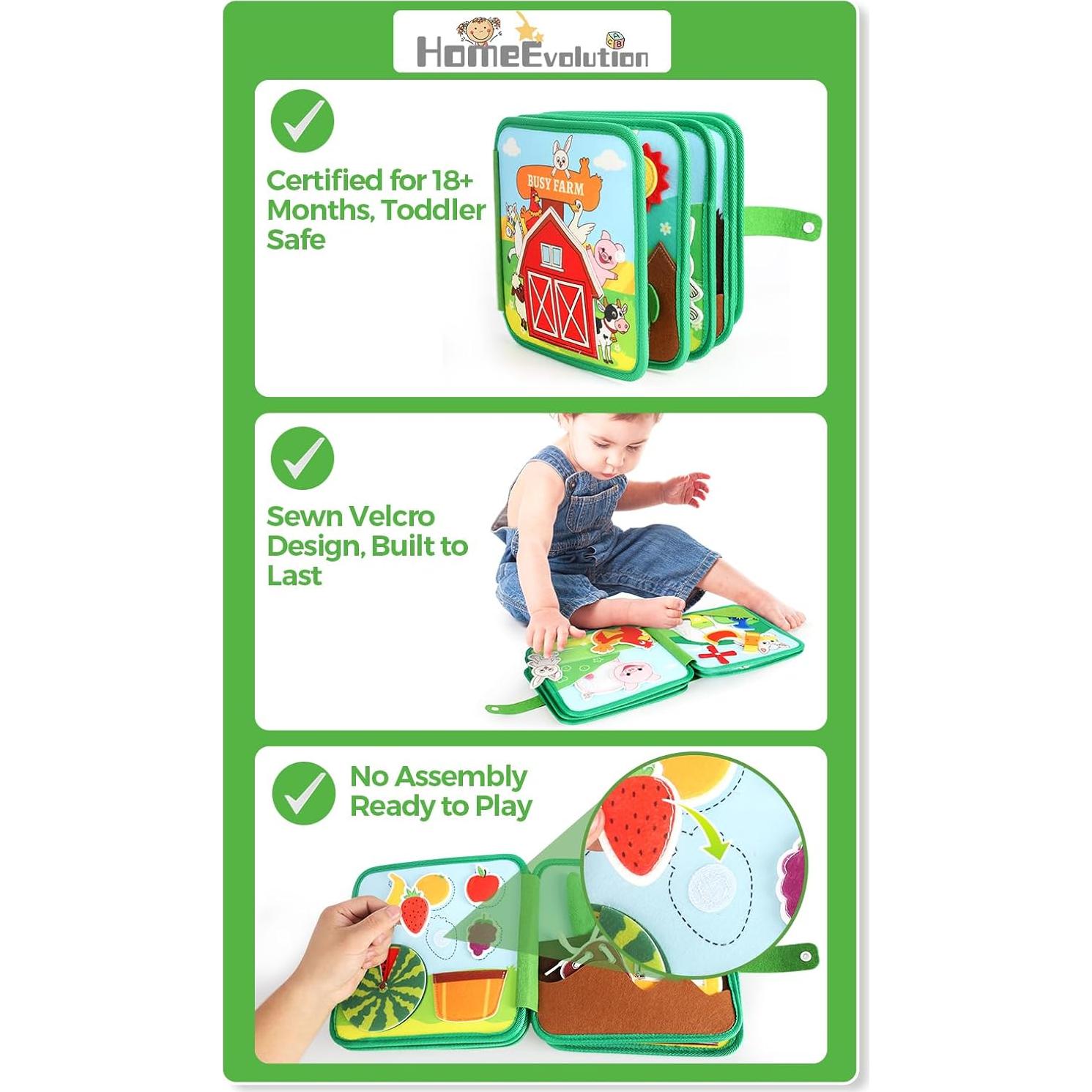 Libro Ocupado Montessori 20-en-1 para Niños 1-3 Años