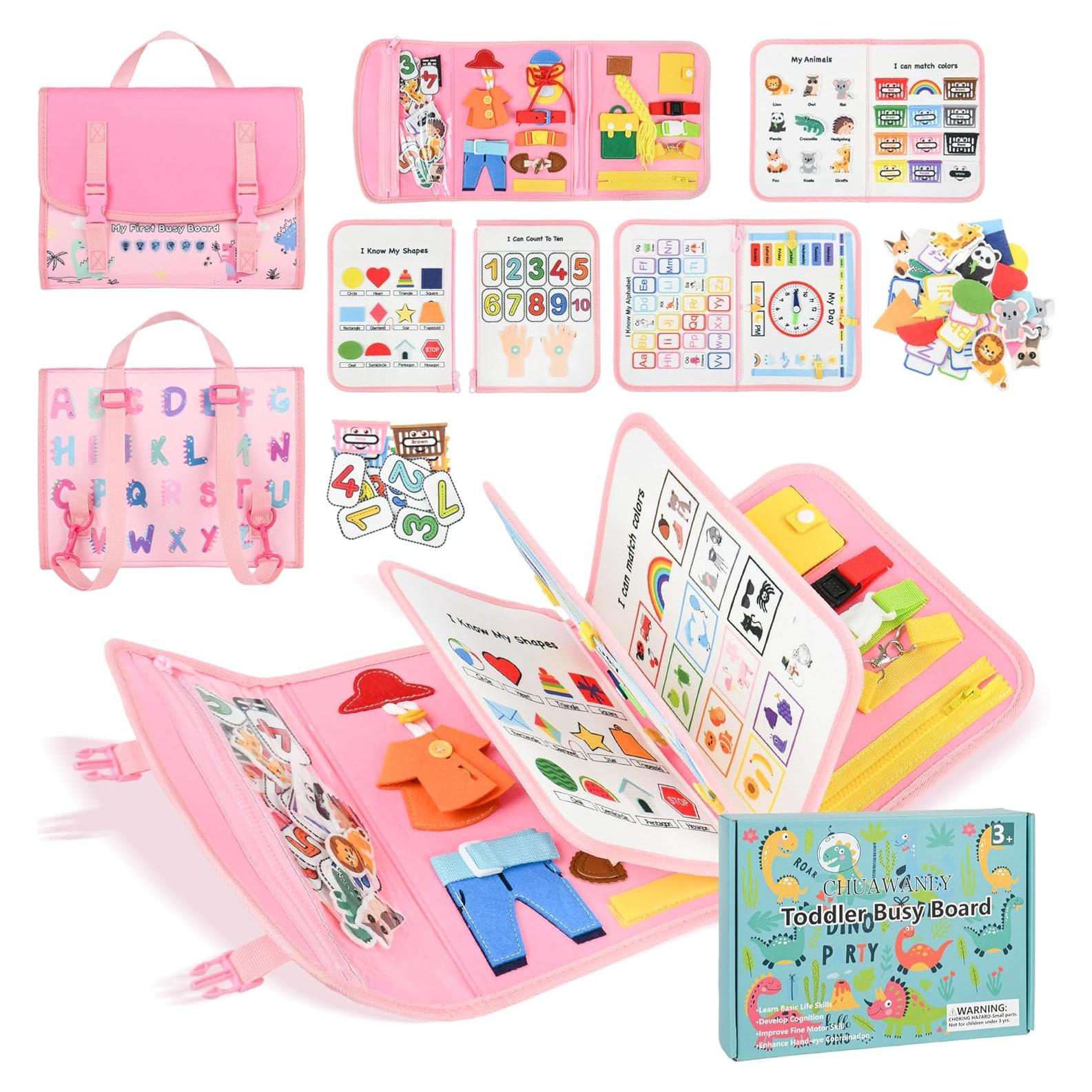 Tablero Ocupado Montessori Rosa - Juguete Educativo 24 Actividades