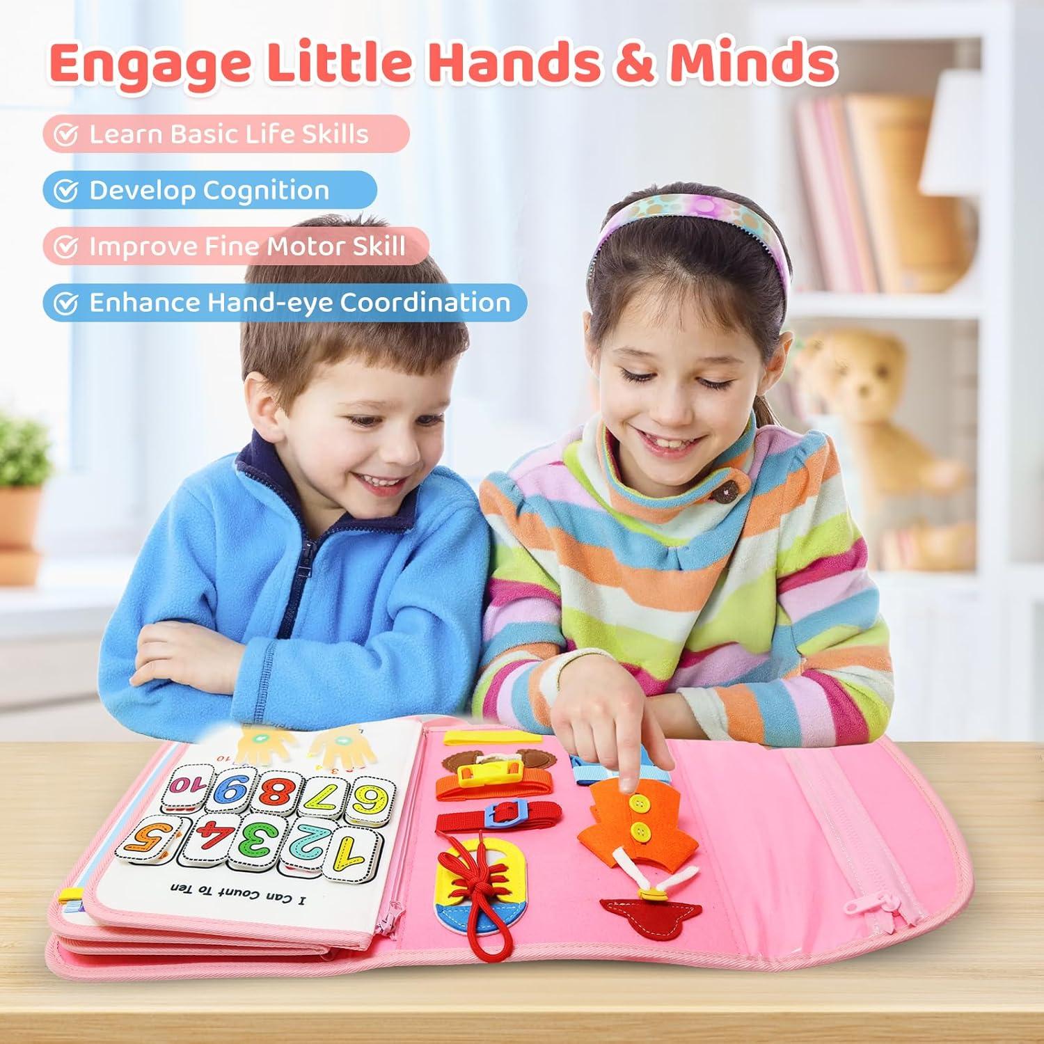 Tablero Ocupado Montessori Rosa - Juguete Educativo 24 Actividades