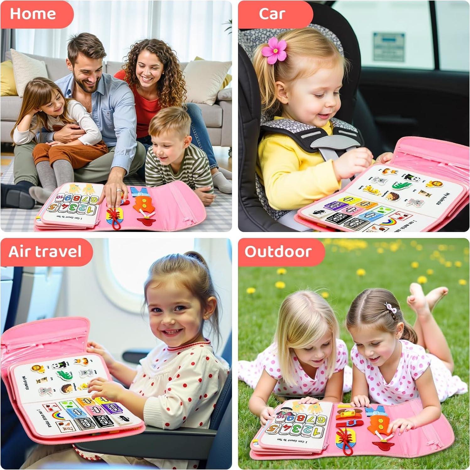 Tablero Ocupado Montessori Rosa - Juguete Educativo 24 Actividades