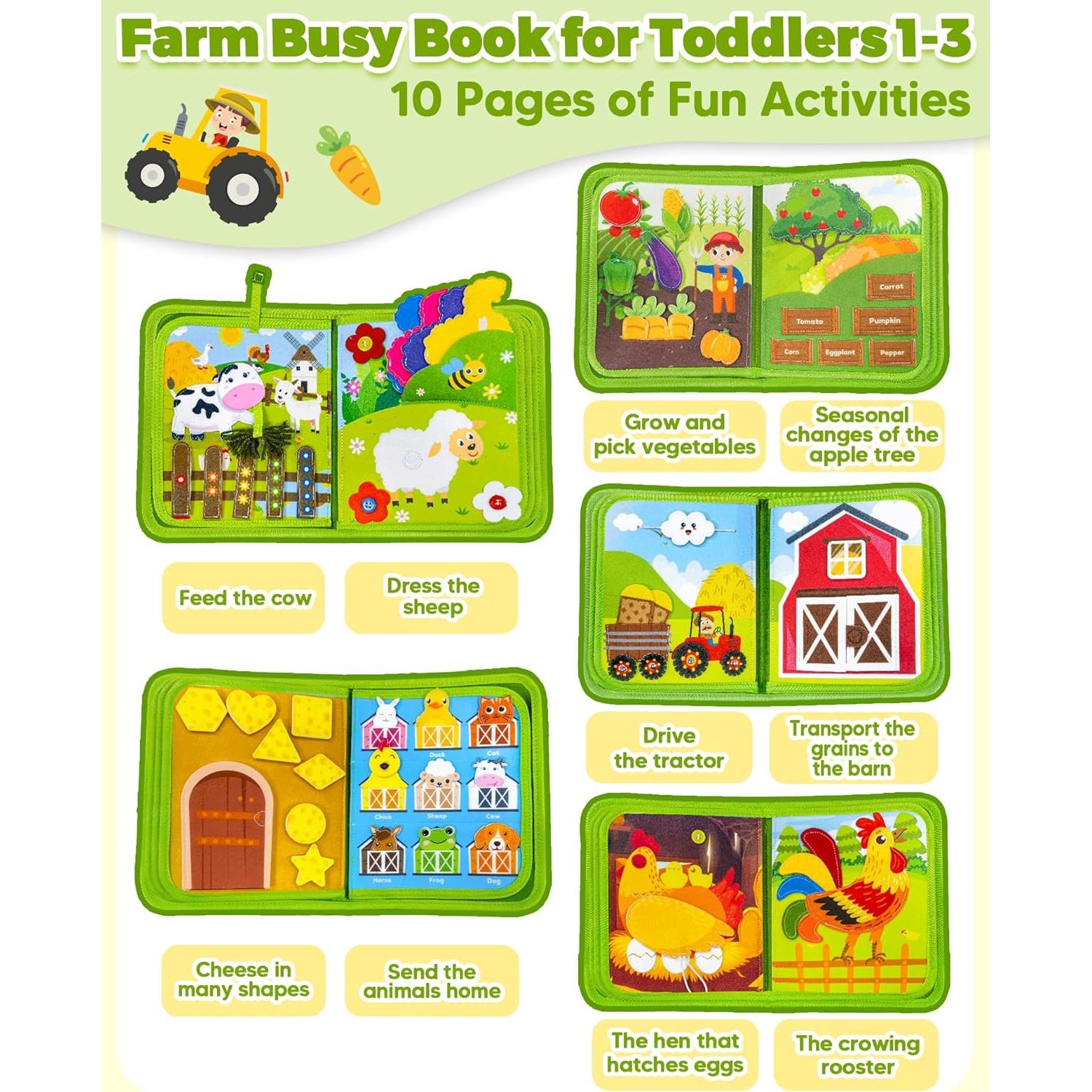 Libro Ocupado Montessori Gagule 10 Páginas Granja 1-3 Años