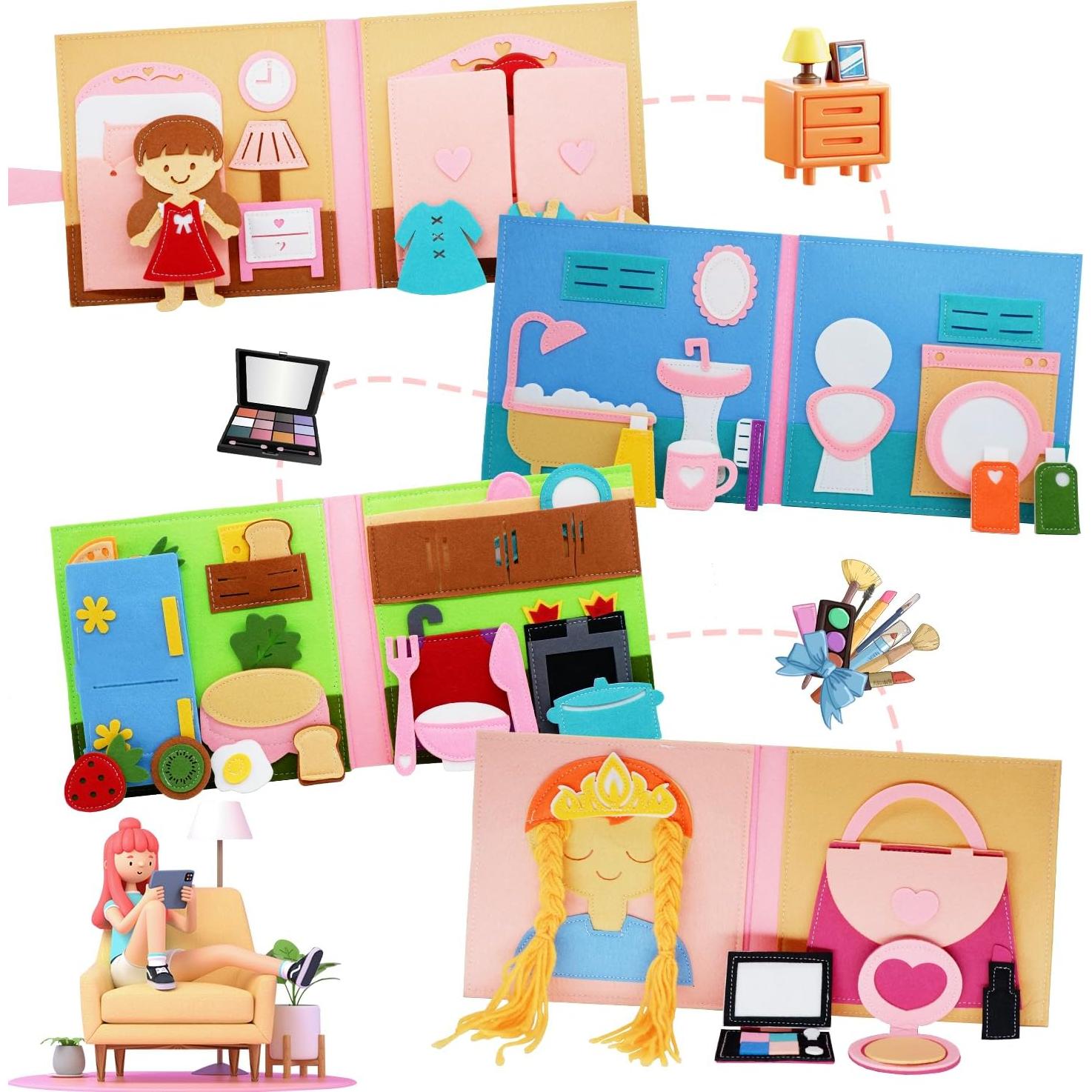 Libro Silencioso Montessori de Fieltro Rosa - Actividades 2 a 6 Años